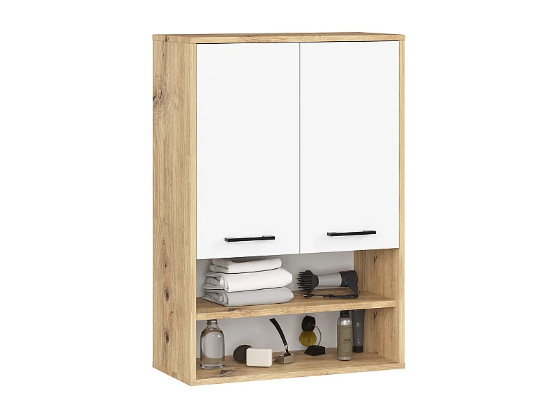 Hangende Badkamerkast FIN H934 W64 met 2 Deuren en 4 Planken / AKORD Furniture Factory / Artisan Eik - Wit / 64 x 94 x 30 cm