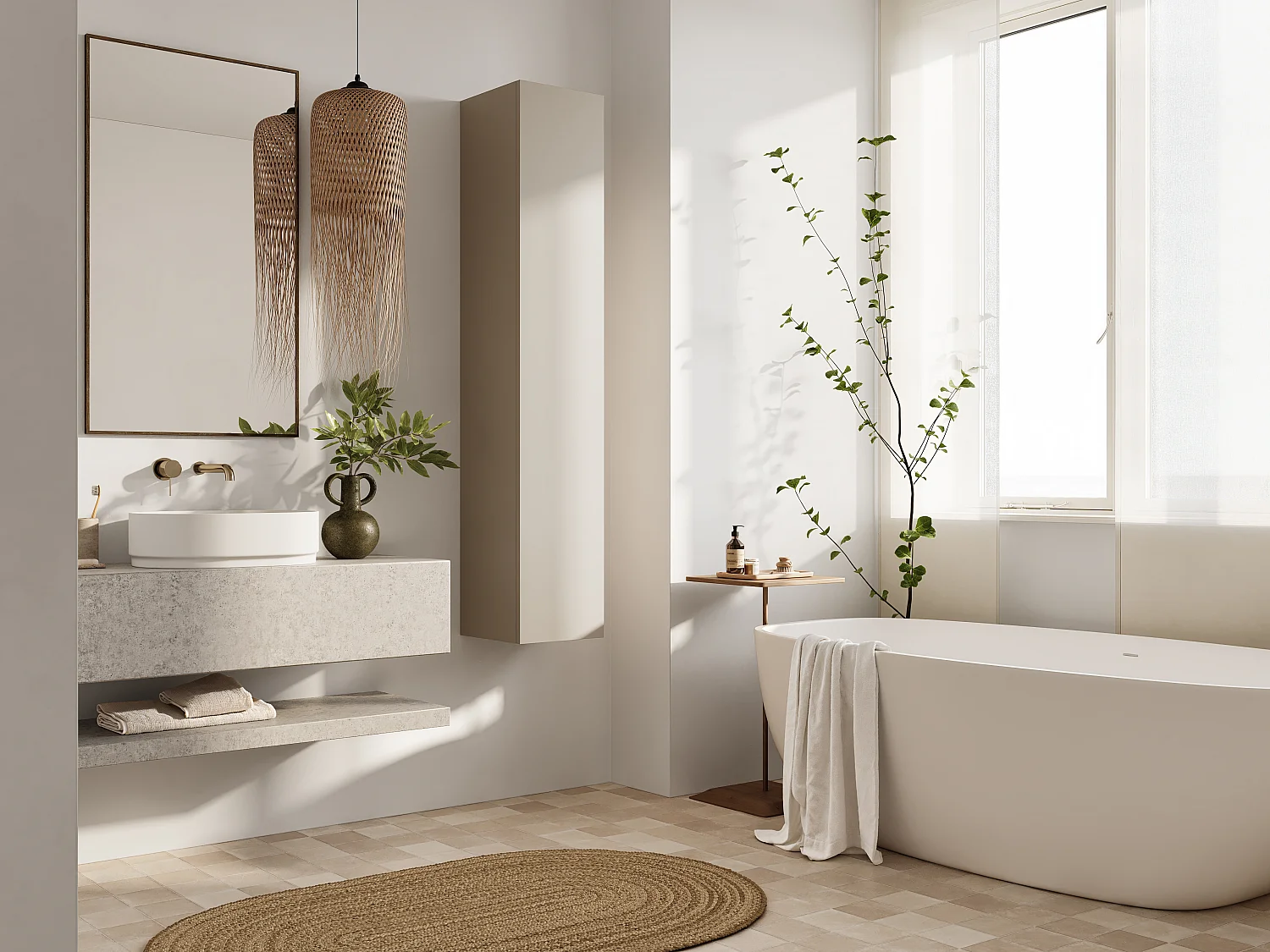 Zwevende badkamerkolom KAYA 105/160 cm – Moderne hoge kast met Push to Open-systeem