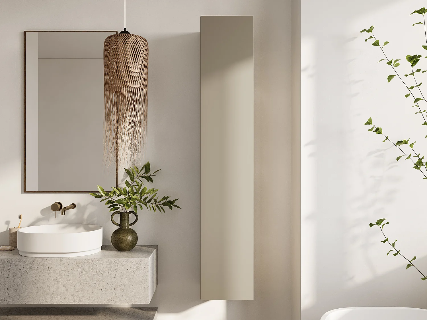 Zwevende badkamerkolom KAYA 105/160 cm – Moderne hoge kast met Push to Open-systeem