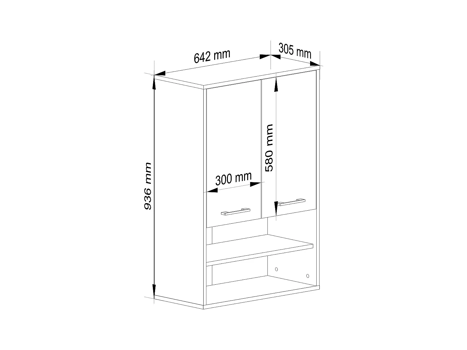 Armoire salle de bains suspendue AKORD FIN Blanche 64 cm 2 portes façade Chêne Sonoma 4 étagères 64x30x94 cm