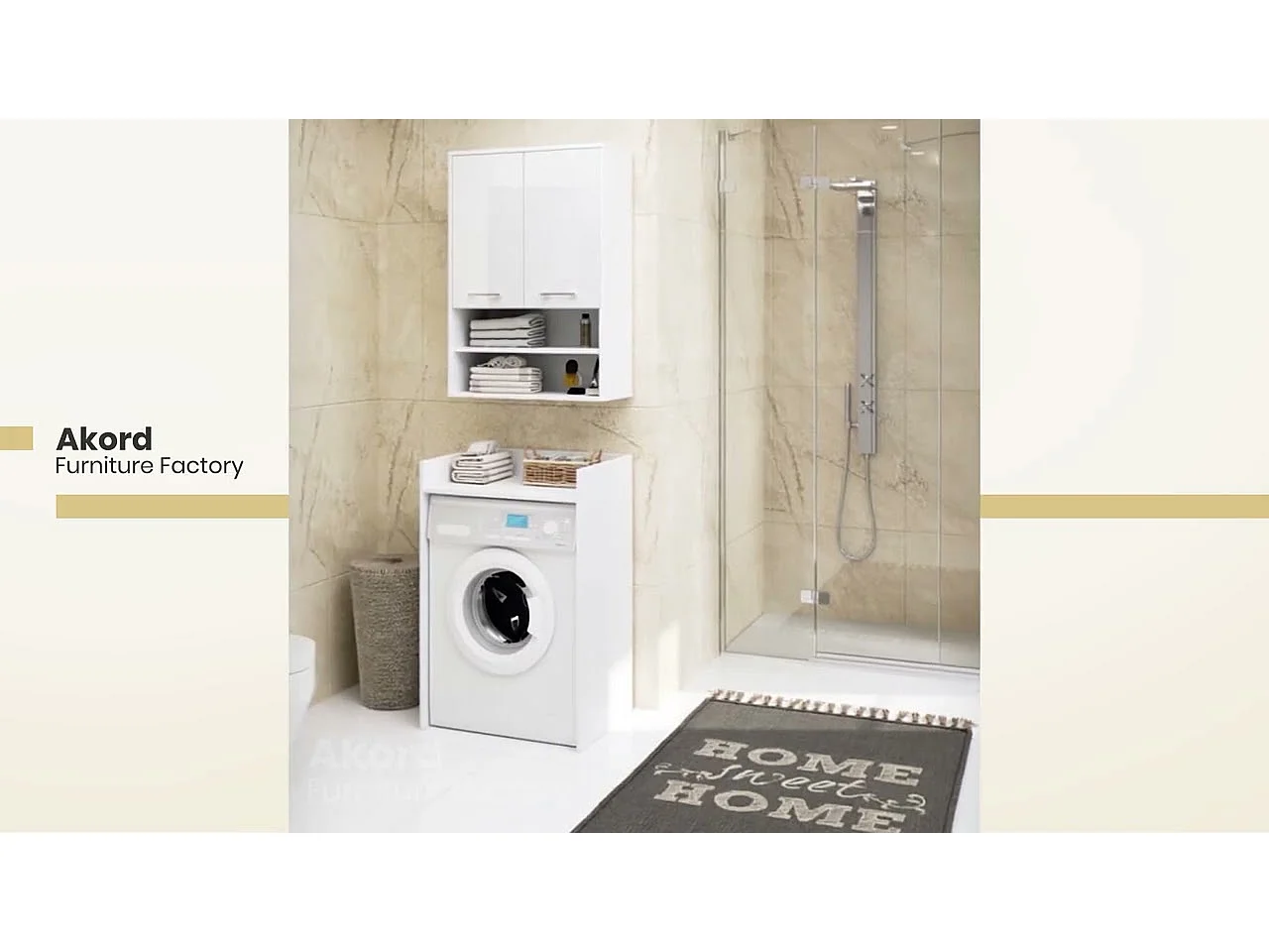 Armoire salle de bains suspendue AKORD FIN Blanche 64 cm 2 portes façade Chêne Sonoma 4 étagères 64x30x94 cm