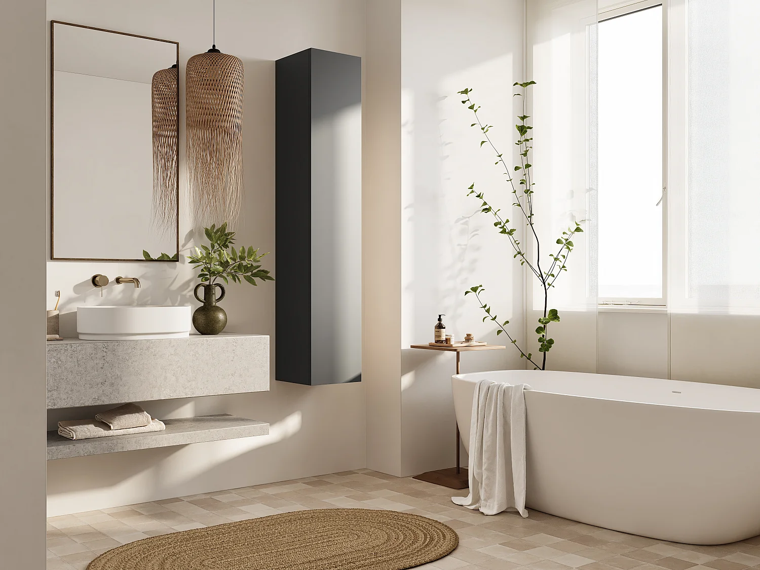 Colonne de salle de bain suspendue KAYA 105/160 cm – Meuble haut moderne avec système Push to Open