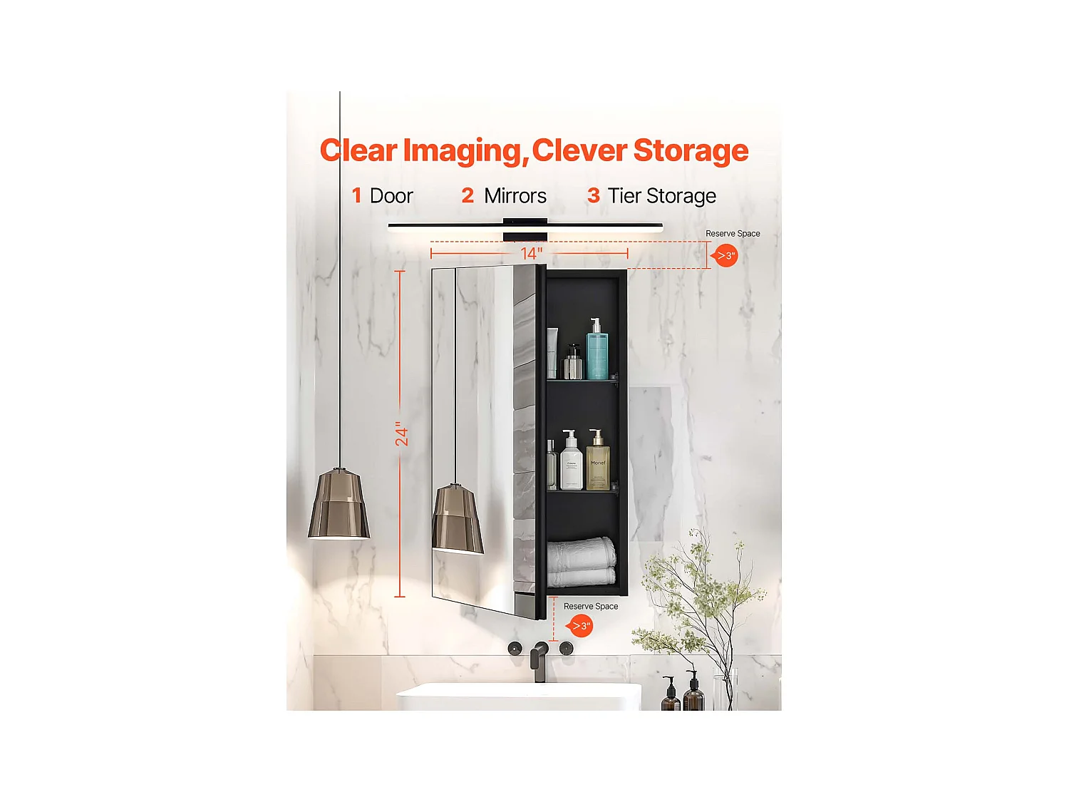 Armoire à Pharmacie, SucceBuy Armoire à Pharmacie - 36 x 61 cm, Armoire à Miroir de Salle de Bain pour Montage Mural ou Installation Encastrée