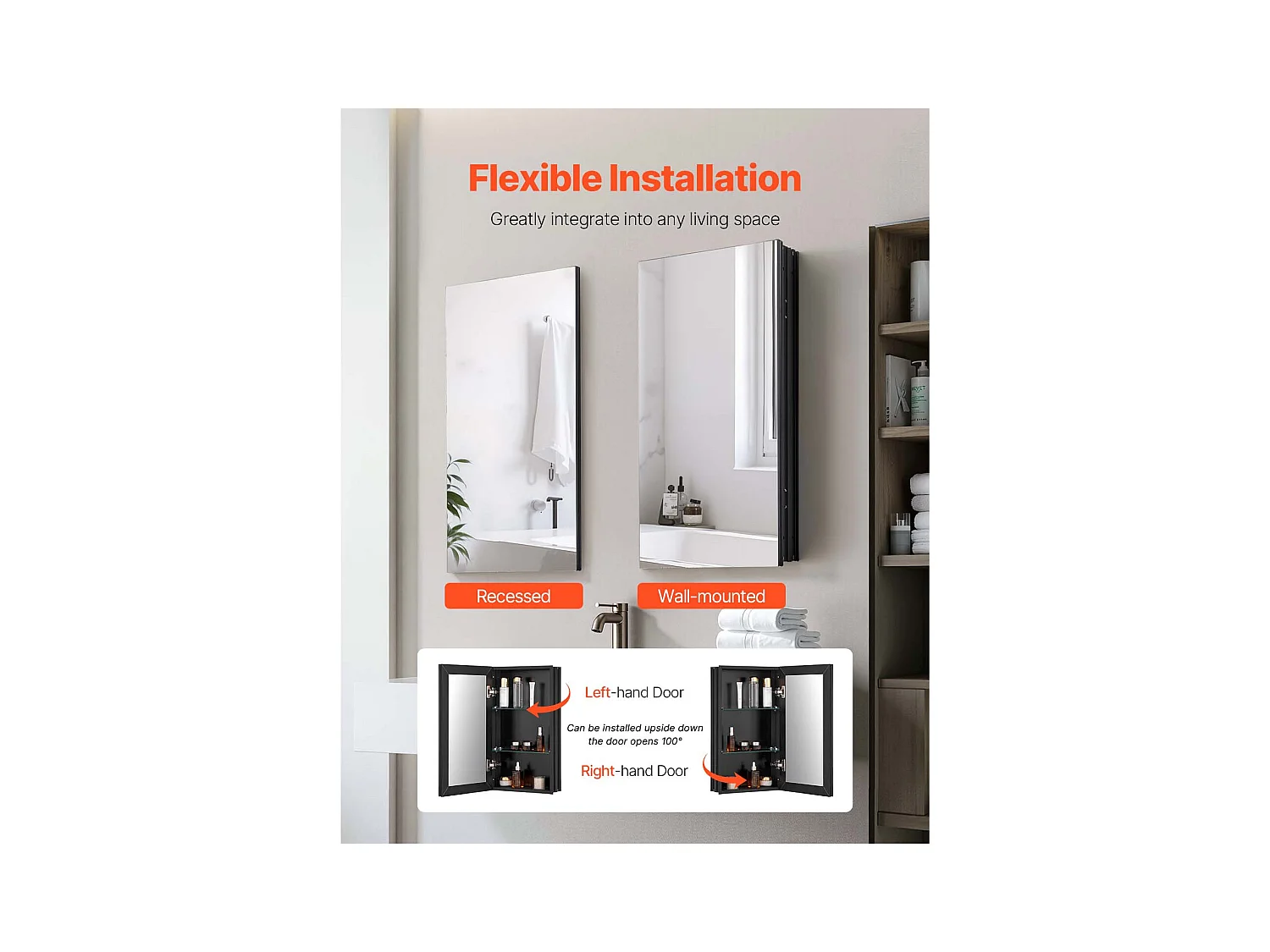 Armoire à Pharmacie, SucceBuy Armoire à Pharmacie - 36 x 61 cm, Armoire à Miroir de Salle de Bain pour Montage Mural ou Installation Encastrée