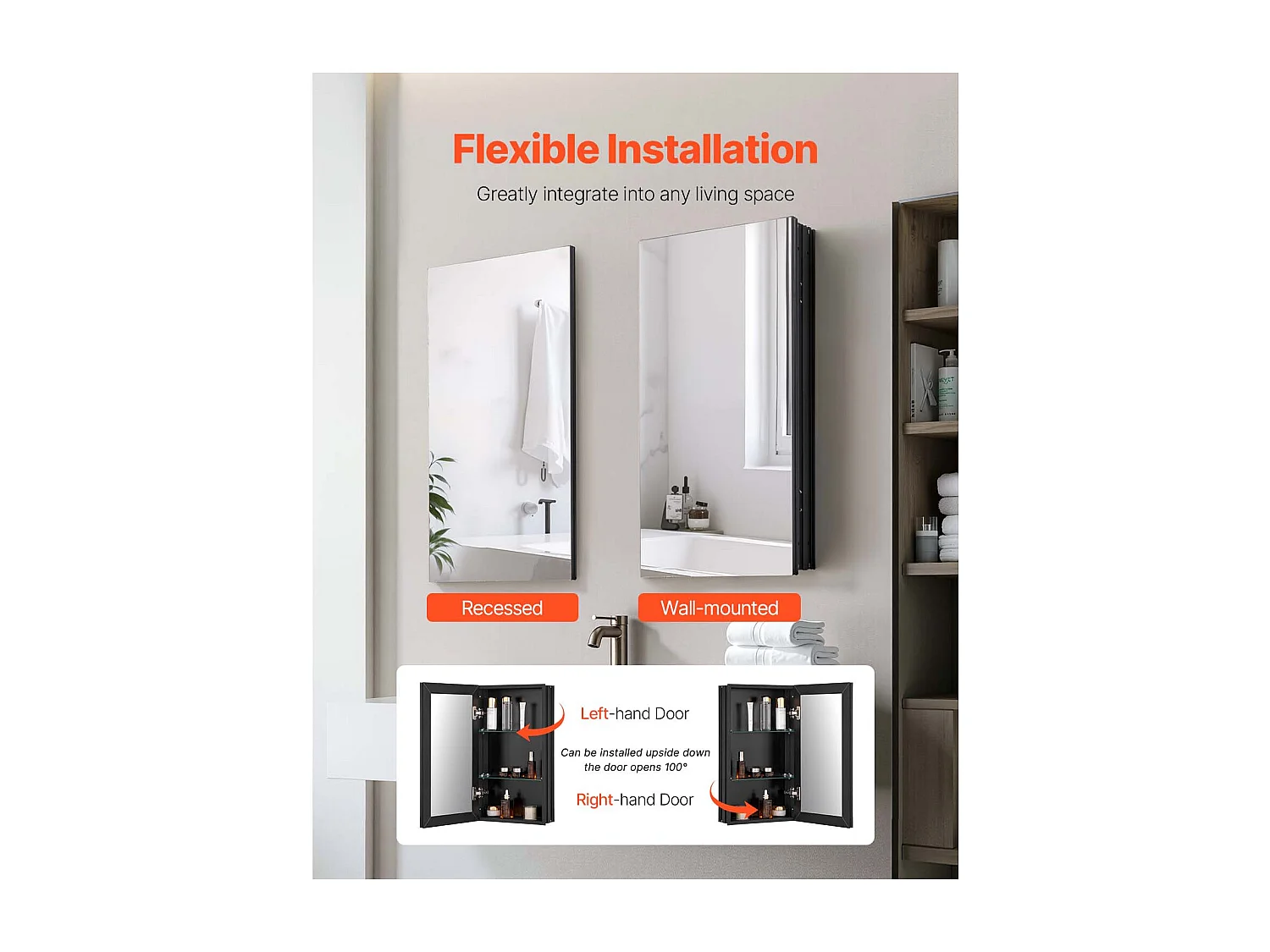 Armoire à Pharmacie, SucceBuy Armoire à Pharmacie - 36 x 61 cm, Armoire à Miroir de Salle de Bain pour Montage Mural ou Installation Encastrée