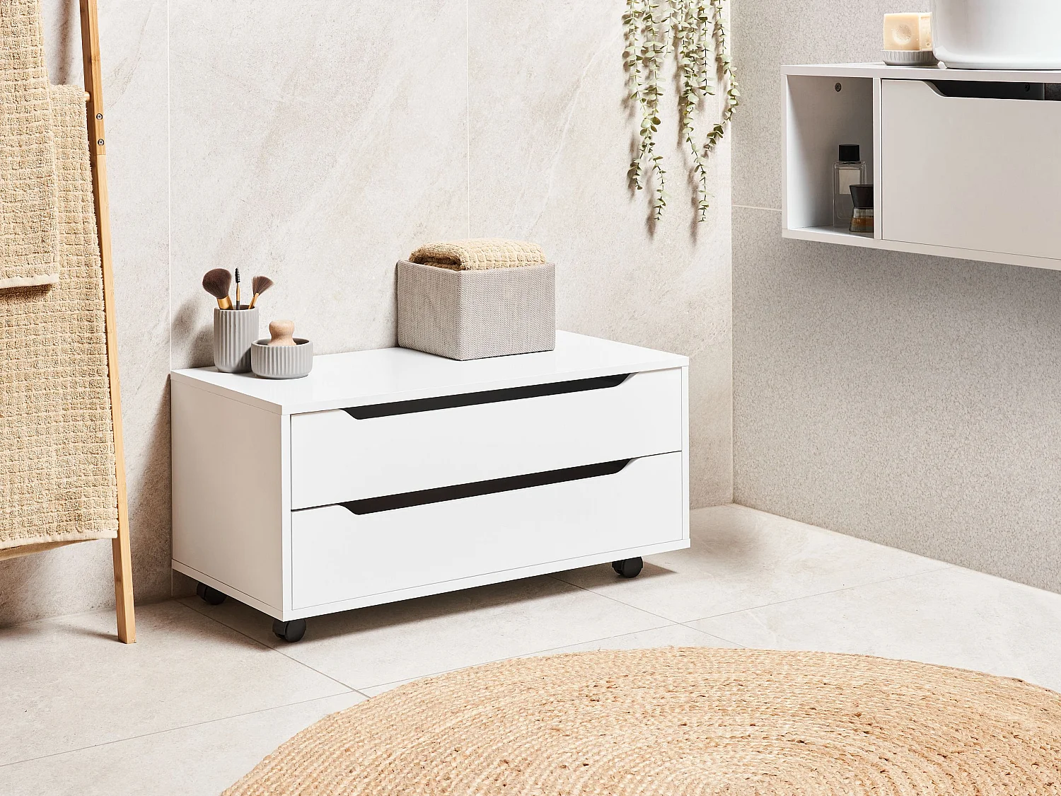 Meuble haut OSASCO avec roues 80 cm Blanc