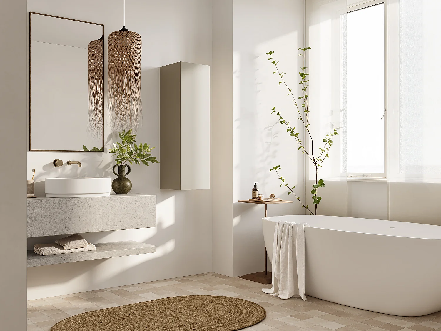 Columna de baño suspendida KAYA 105/160 cm – Mueble alto moderno con sistema Push to Open