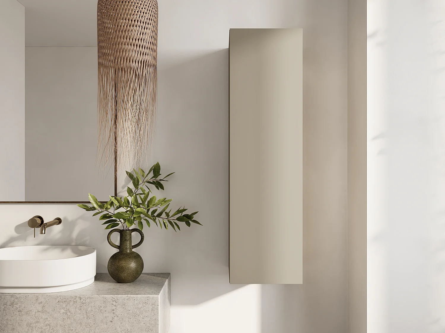 Columna de baño suspendida KAYA 105/160 cm – Mueble alto moderno con sistema Push to Open