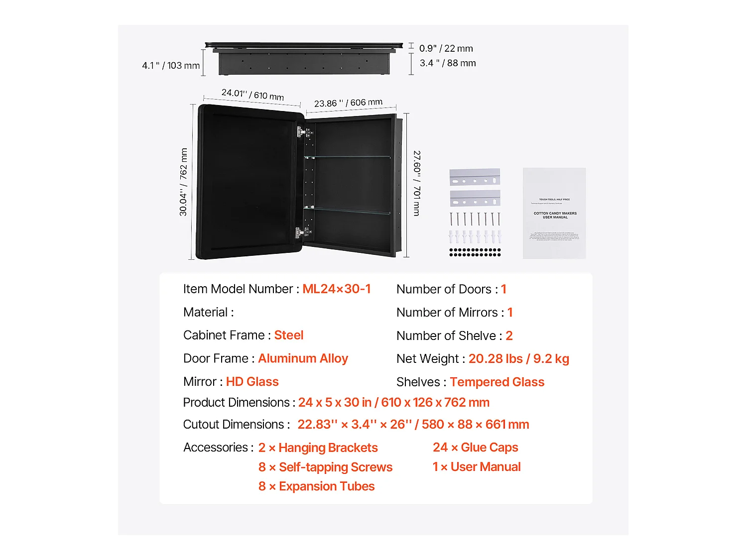 Armoire à Pharmacie, SucceBuy Armoire à Pharmacie, 61 x 76 cm, pour Salle de Bain, avec Miroir et Étages Réglables