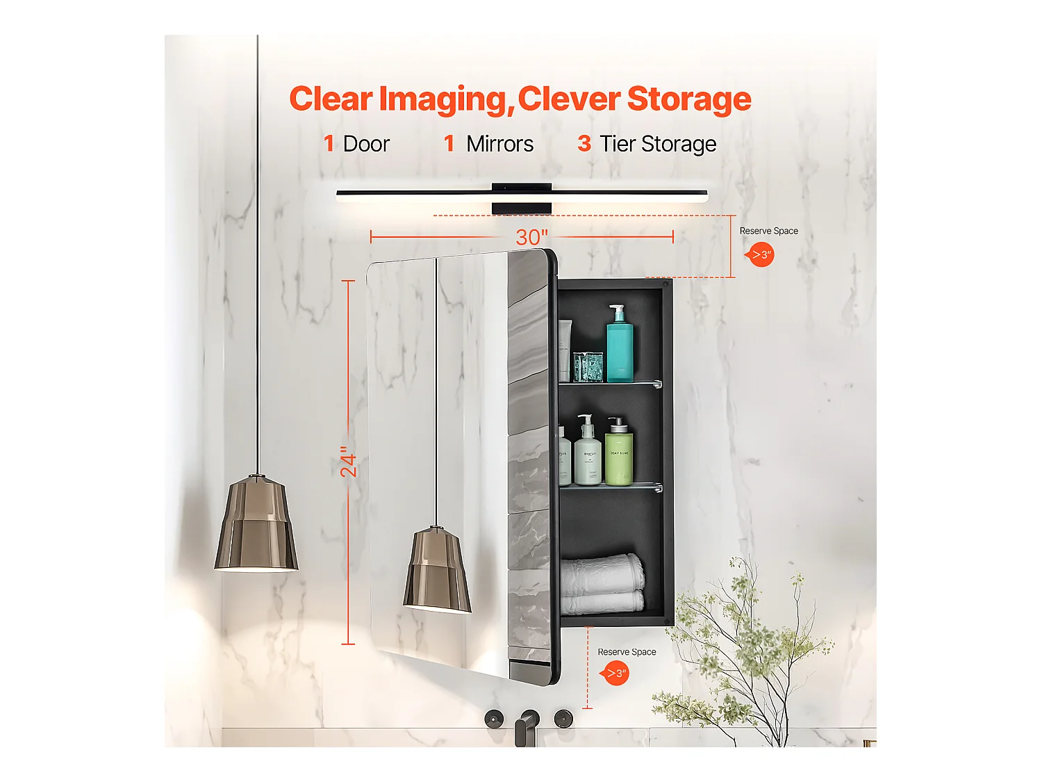 Armoire à Pharmacie, SucceBuy Armoire à Pharmacie, 61 x 76 cm, pour Salle de Bain, avec Miroir et Étages Réglables