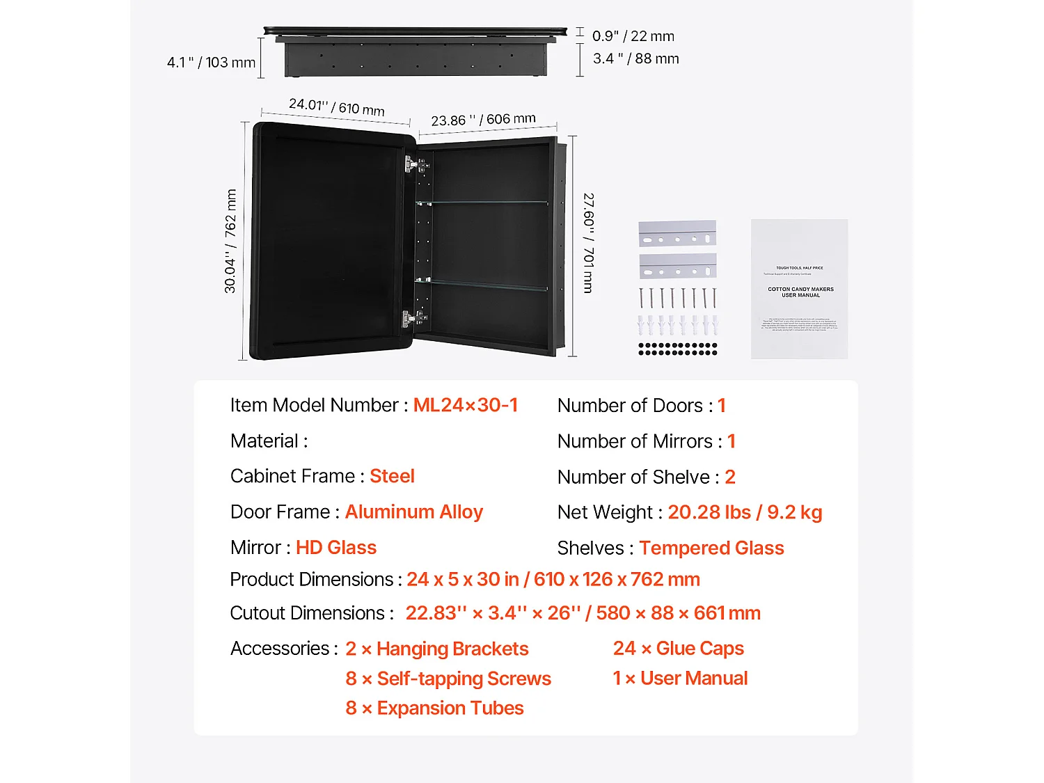 Armoire à Pharmacie, SucceBuy Armoire à Pharmacie, 61 x 76 cm, pour Salle de Bain, avec Miroir et Étages Réglables