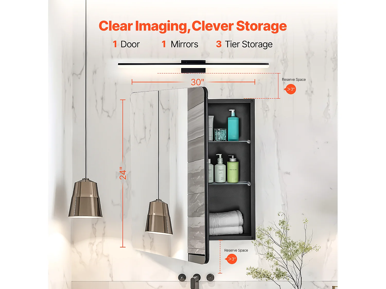Armoire à Pharmacie, SucceBuy Armoire à Pharmacie, 61 x 76 cm, pour Salle de Bain, avec Miroir et Étages Réglables