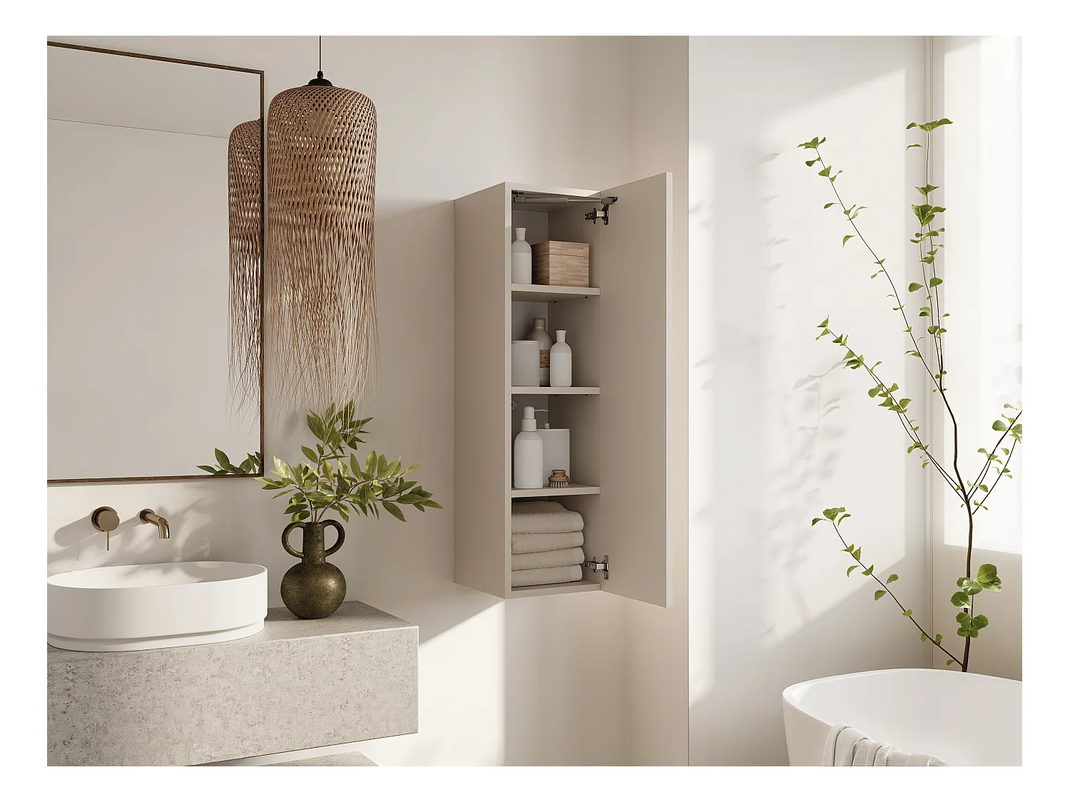 Colonne de salle de bain suspendue KAYA 105/160 cm – Meuble haut moderne avec système Push to Open
