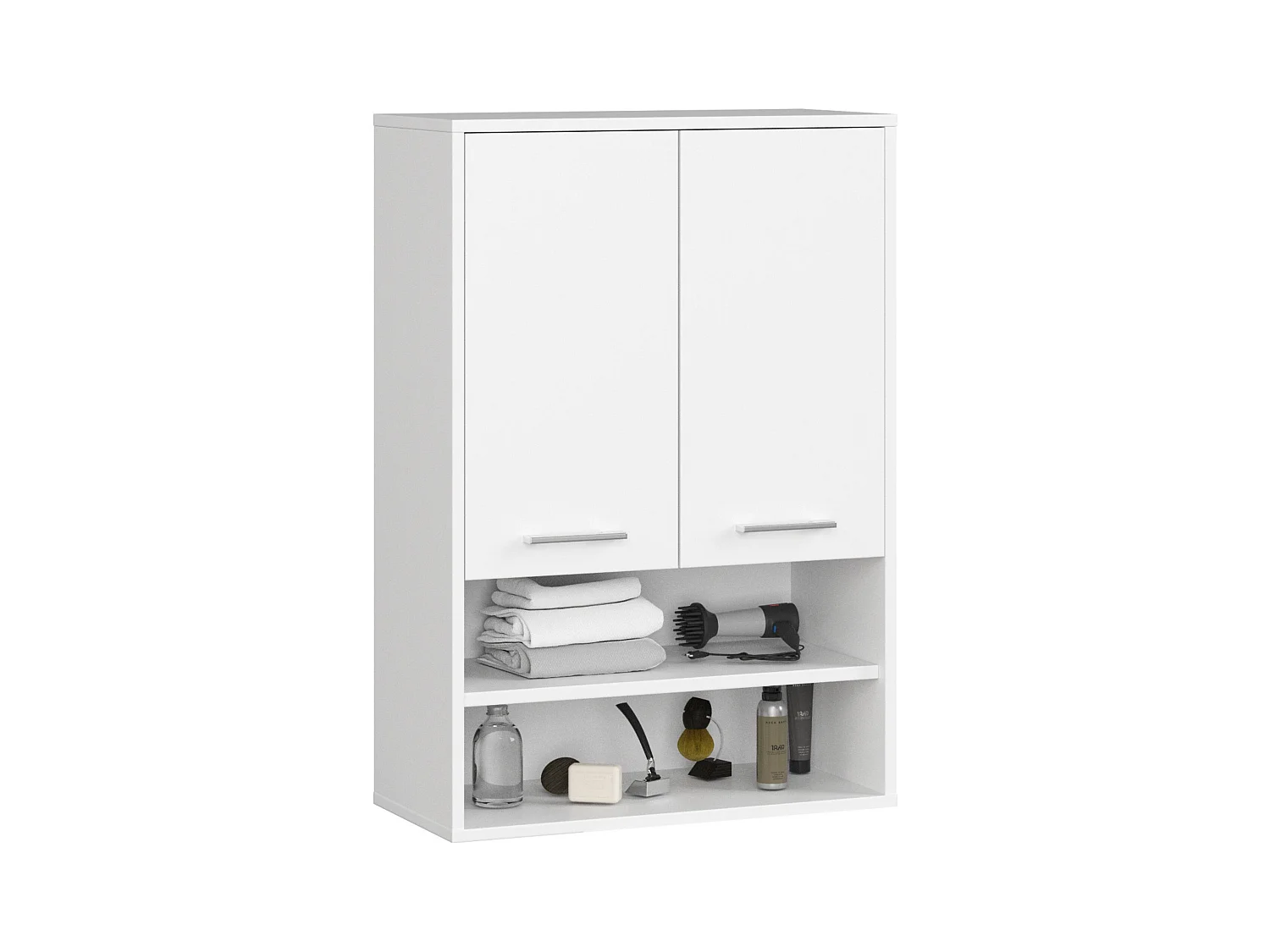 Badezimmer-Hängeschrank FIN Weiß 64 cm 2 Türen 4 Regalböden B64xH94xT30 cm