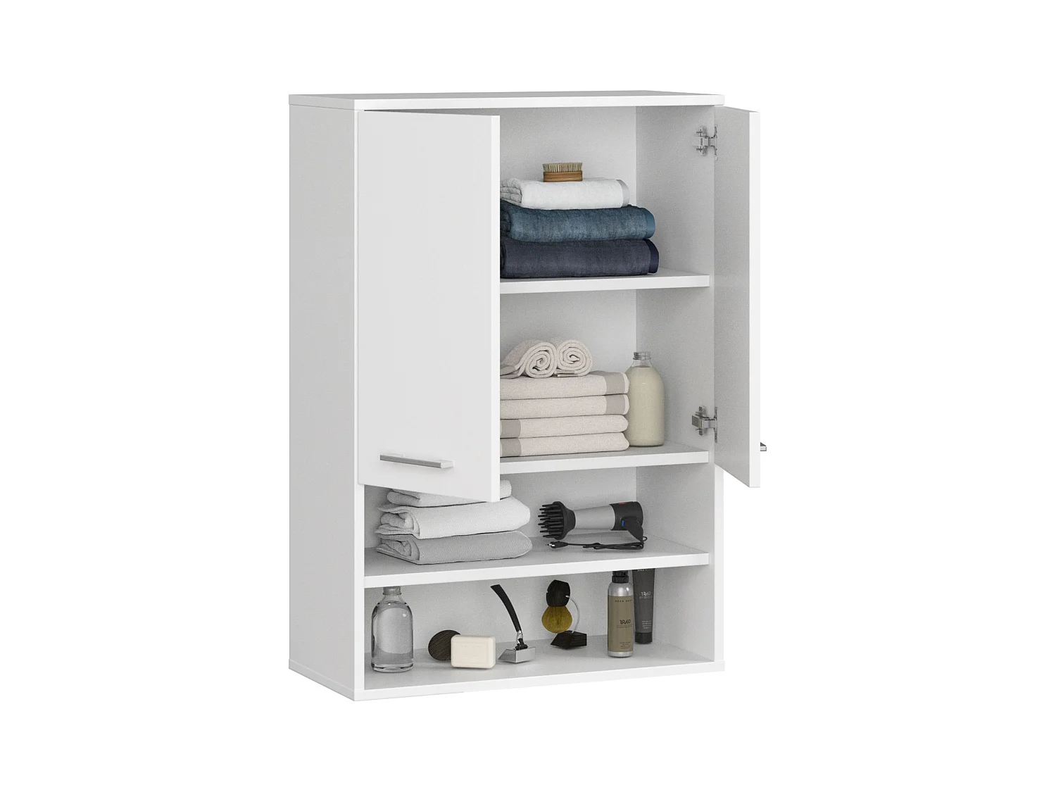 Badezimmer-Hängeschrank FIN Weiß 64 cm 2 Türen 4 Regalböden B64xH94xT30 cm