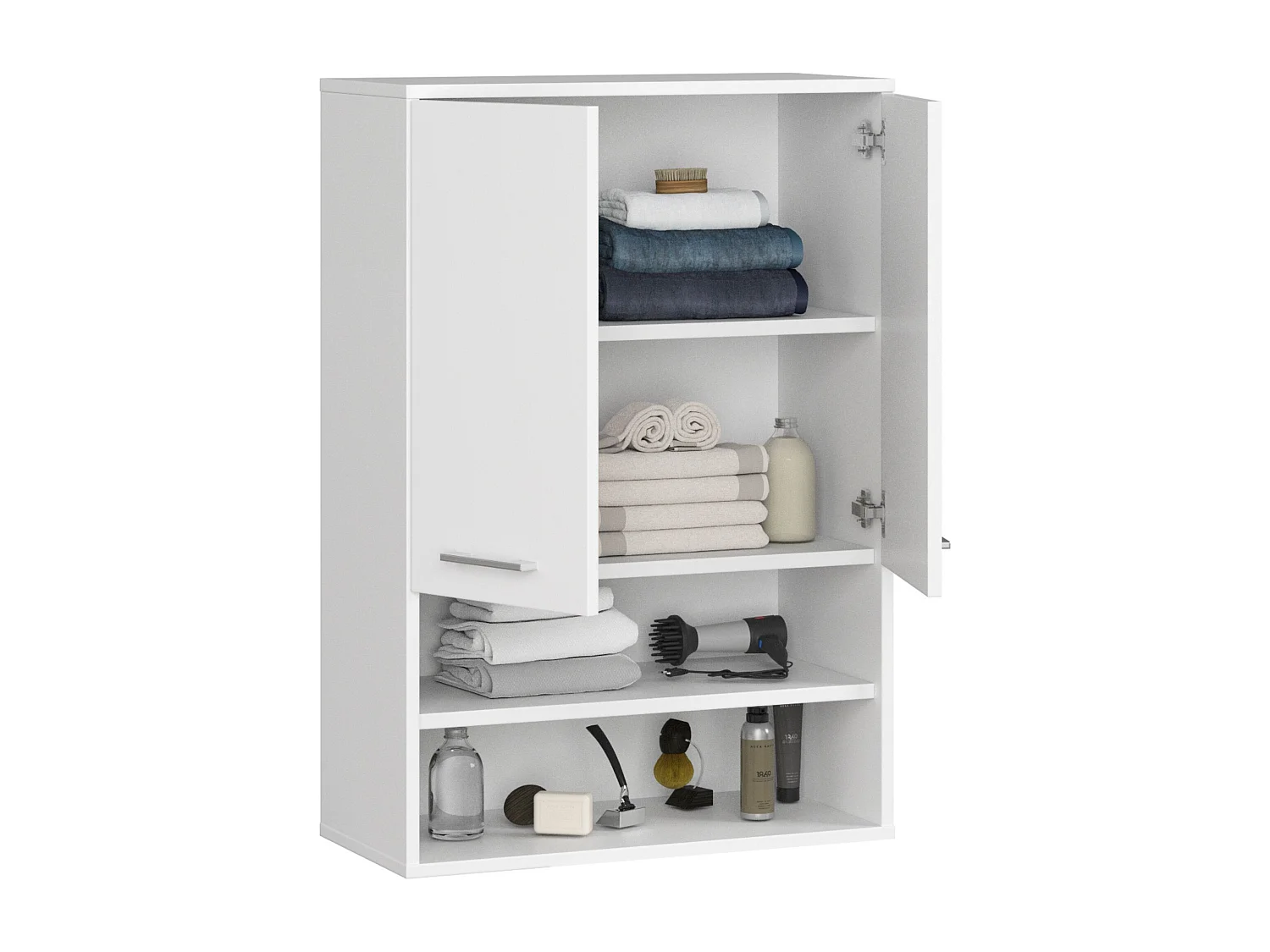 Hangende Badkamerkast FIN H934 W64 met 2 Deuren en 4 Planken / AKORD Furniture Factory / Wit / 64 x 94 x 30 cm