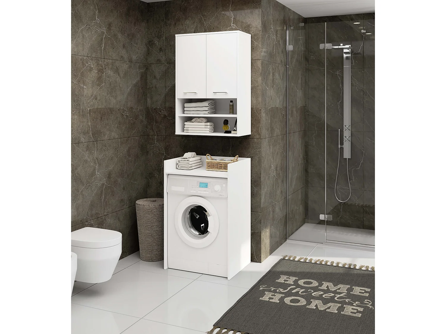 Hangende Badkamerkast FIN H934 W64 met 2 Deuren en 4 Planken / AKORD Furniture Factory / Wit / 64 x 94 x 30 cm