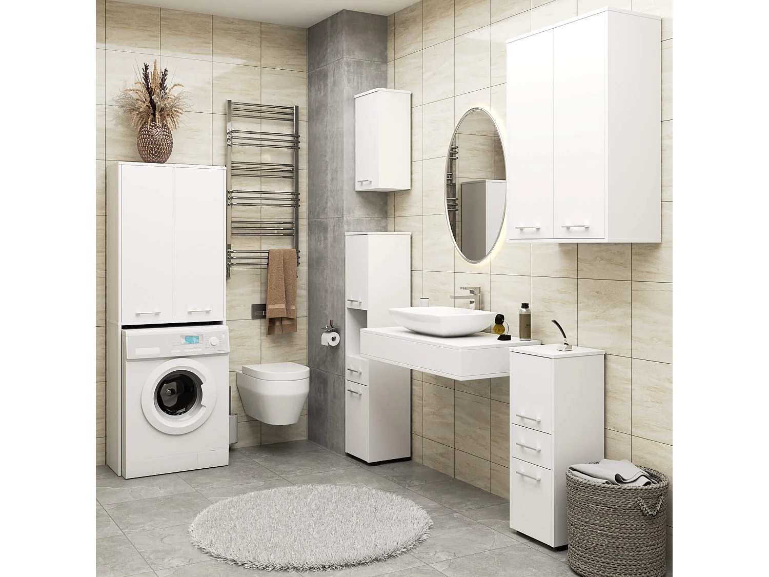 Hangende Badkamerkast FIN H934 W64 met 2 Deuren en 4 Planken / AKORD Furniture Factory / Wit / 64 x 94 x 30 cm