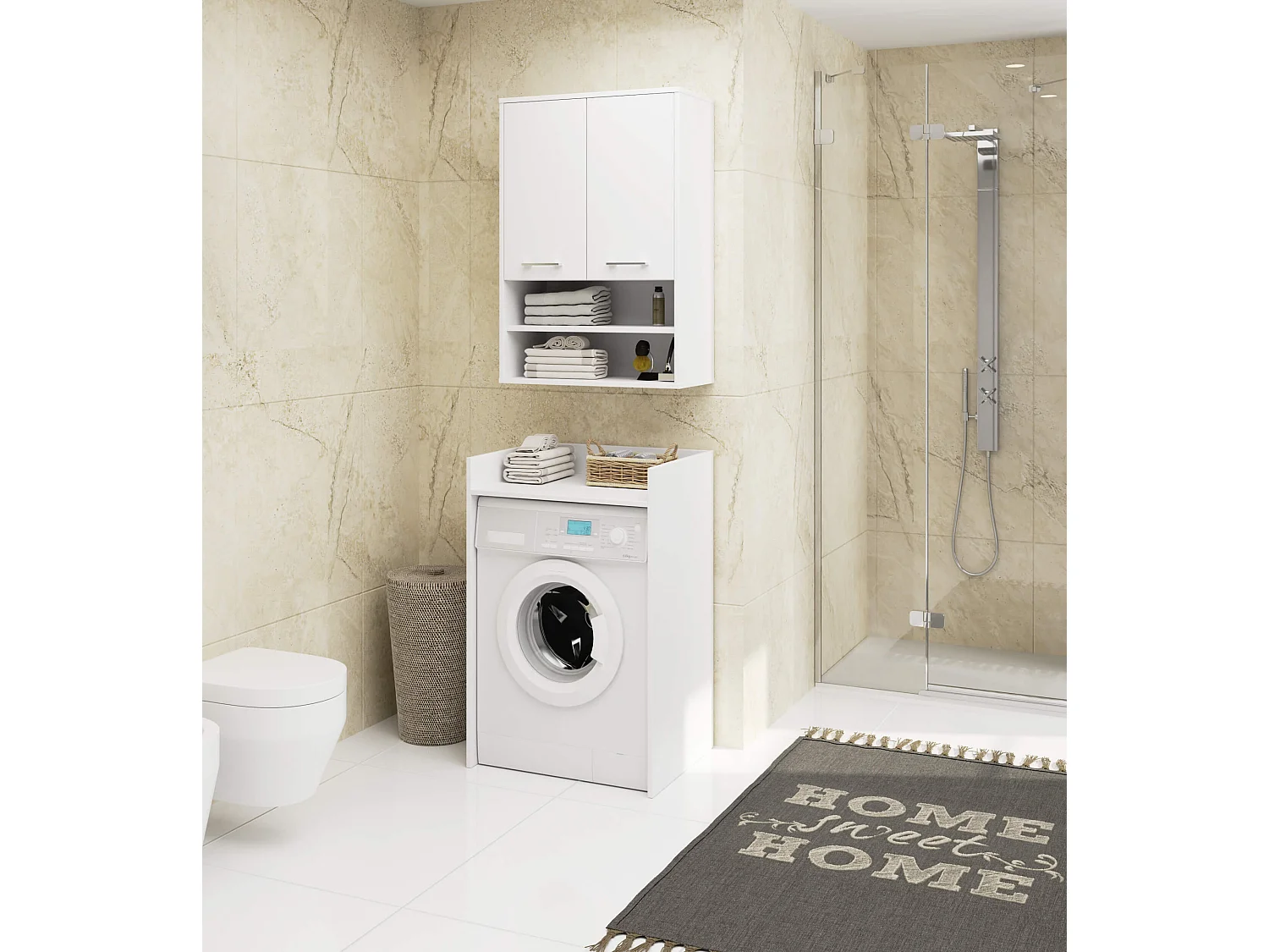 Hangende Badkamerkast FIN H934 W64 met 2 Deuren en 4 Planken / AKORD Furniture Factory / Wit / 64 x 94 x 30 cm