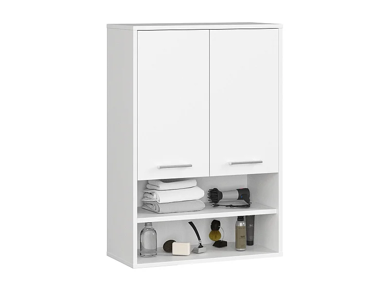 Armoire salle de bains suspendue AKORD FIN Blanche 64 cm 2 portes façade Blanche 4 étagères 64x30x94 cm