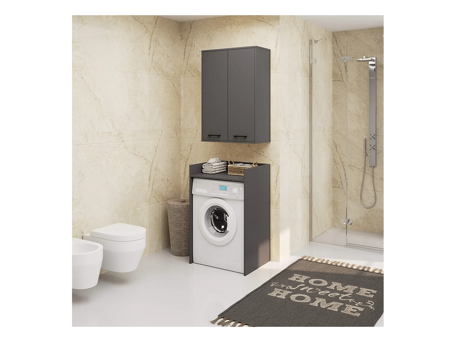 Armoire salle de bains suspendue AKORD FIN Gris Graphite 64 cm 2 portes pleine Gris Graphite 4 étagères 64x30x94 cm