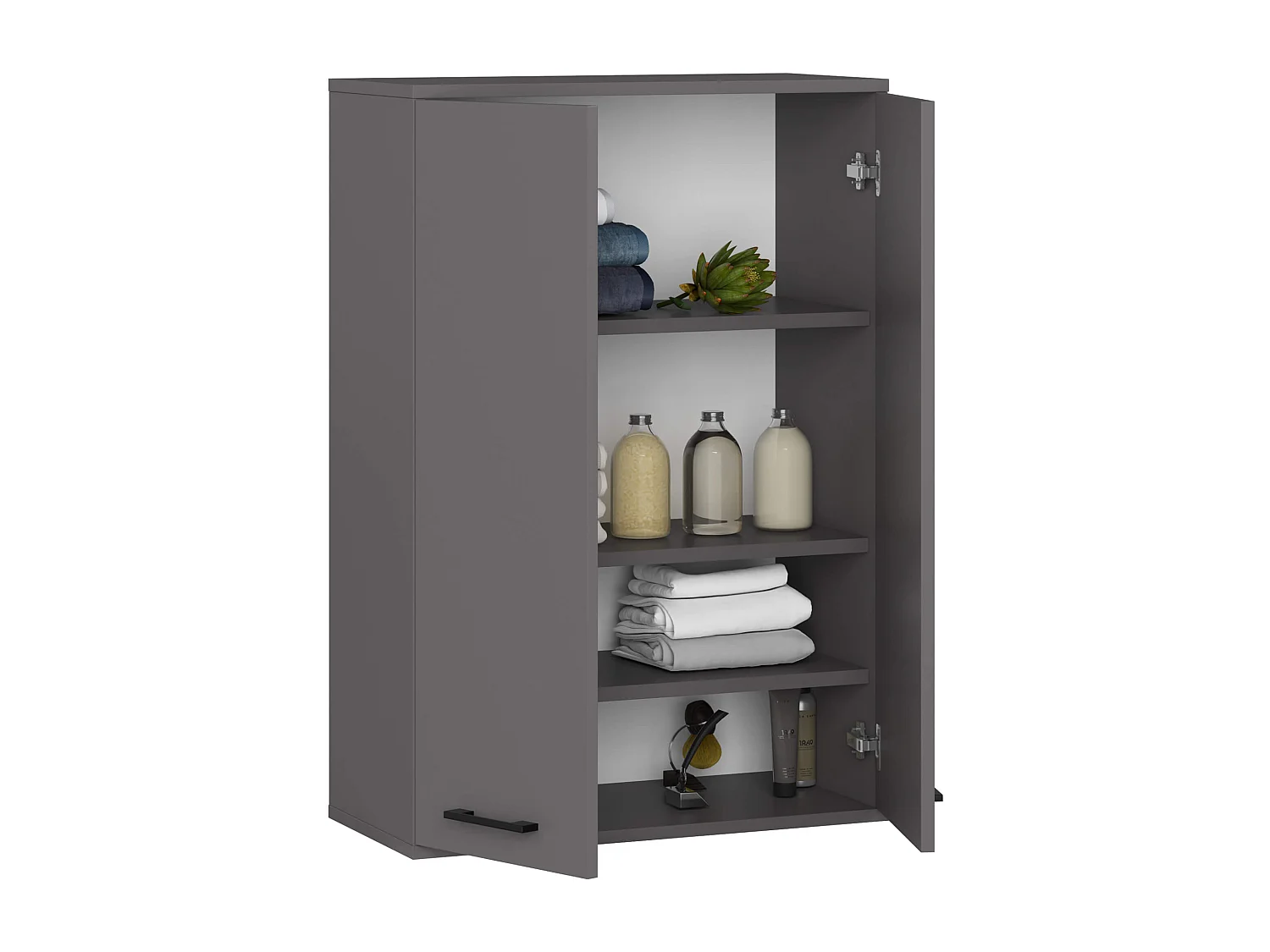 Armoire salle de bains suspendue AKORD FIN Gris Graphite 64 cm 2 portes pleine Gris Graphite 4 étagères 64x30x94 cm