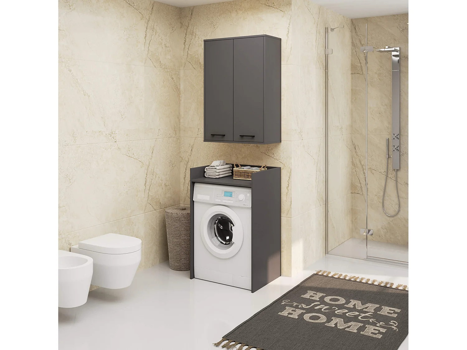 Armoire salle de bains suspendue AKORD FIN Gris Graphite 64 cm 2 portes pleine Gris Graphite 4 étagères 64x30x94 cm