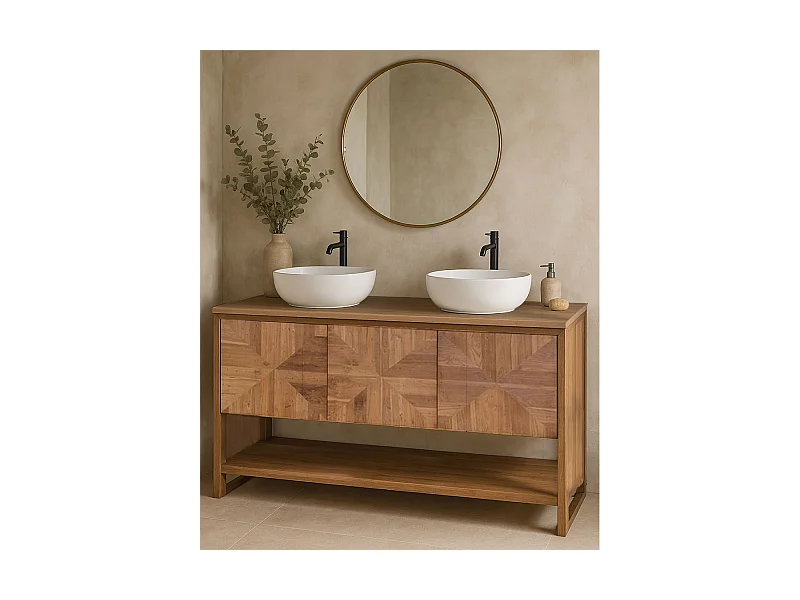 Strio - Meuble de salle de bain en teck massif 140 cm