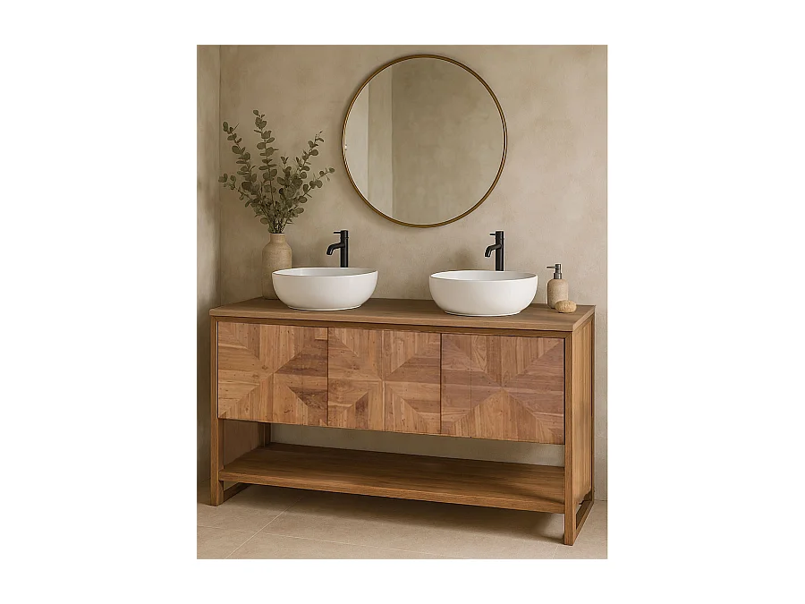 Strio - Meuble de salle de bain en teck massif 140 cm