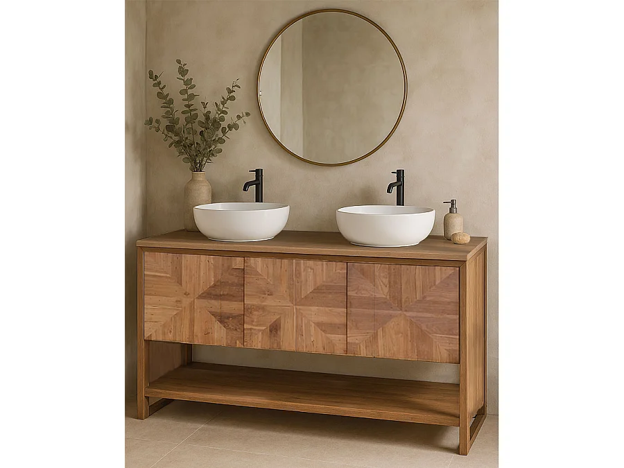 Strio - Meuble de salle de bain en teck massif 140 cm