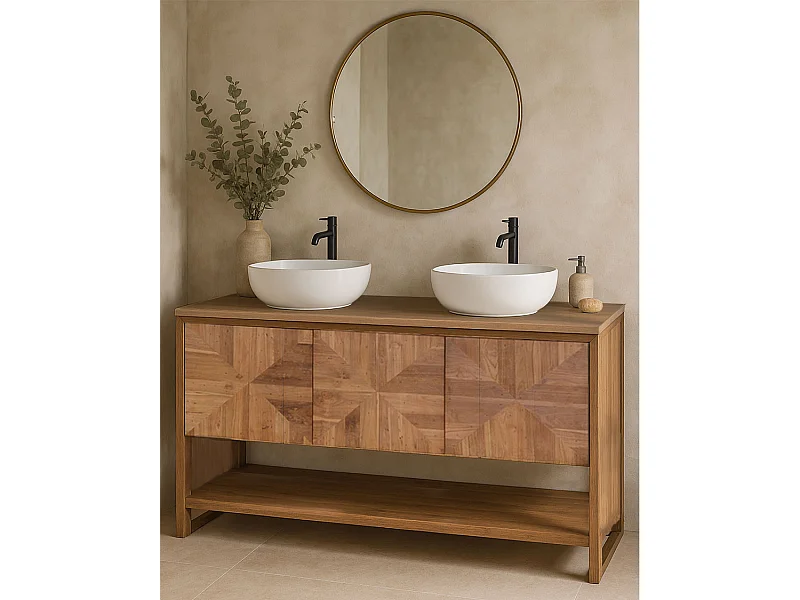 Strio - Meuble de salle de bain en teck massif 140 cm