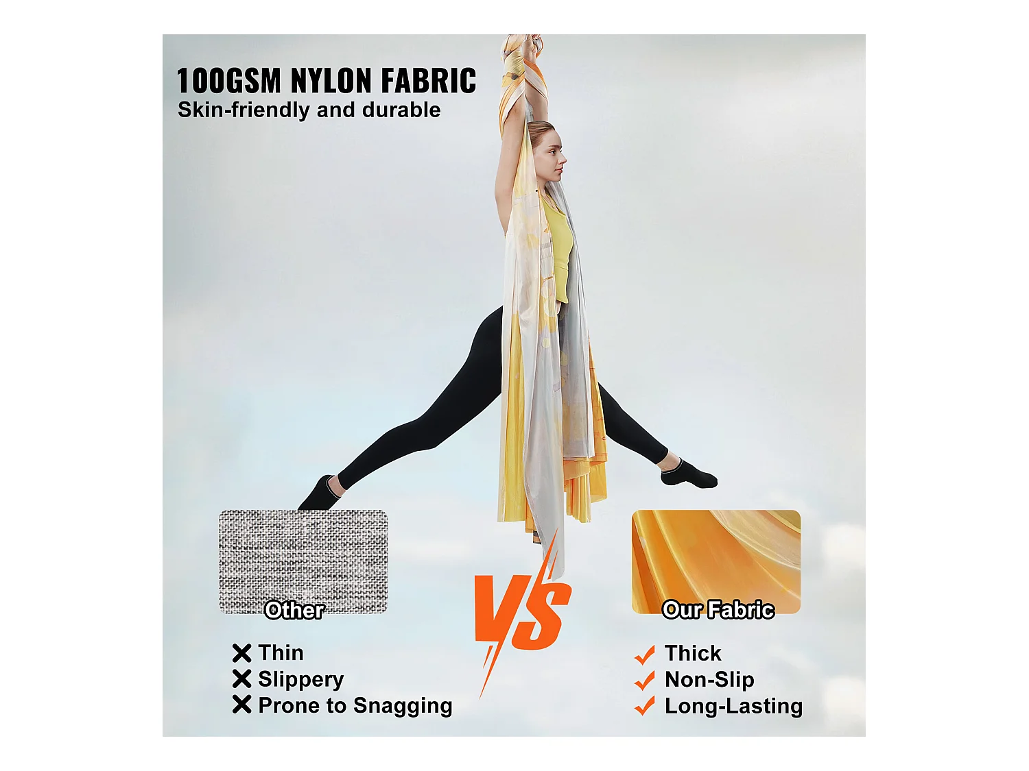 Hamac de Yoga Aérien SucceBuy 5,5 mètres Kit de Fitness Doré Élingue Suspendue Inversion Nylon