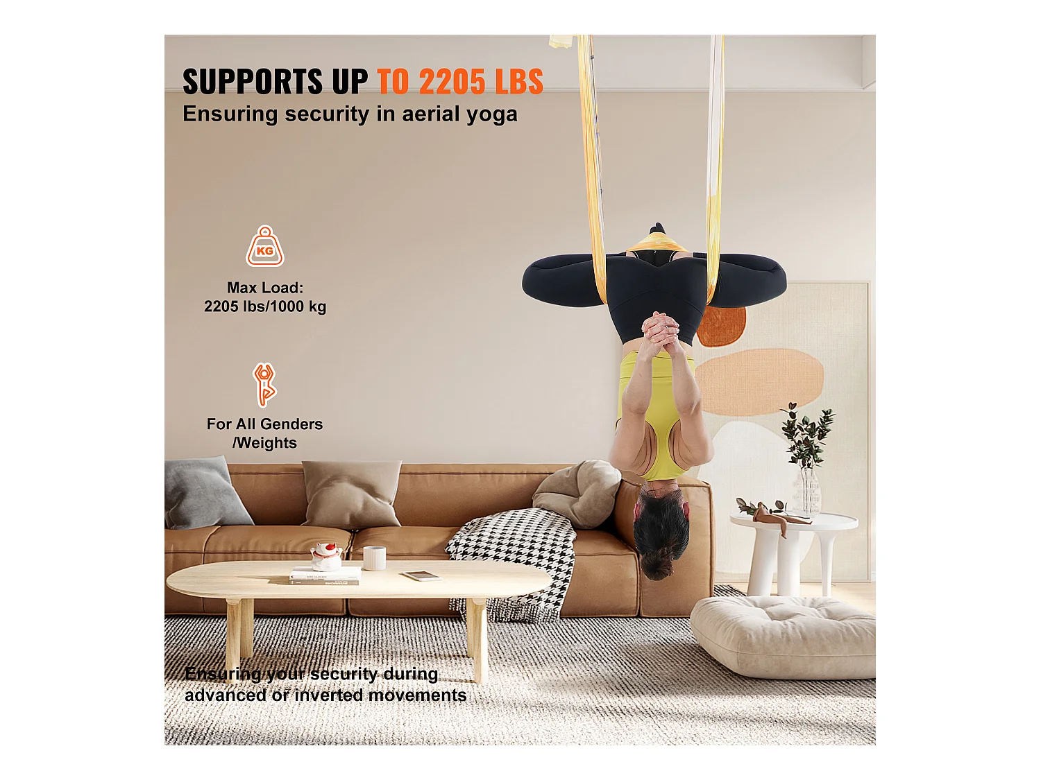 Hamac de Yoga Aérien SucceBuy 5,5 mètres Kit de Fitness Doré Élingue Suspendue Inversion Nylon