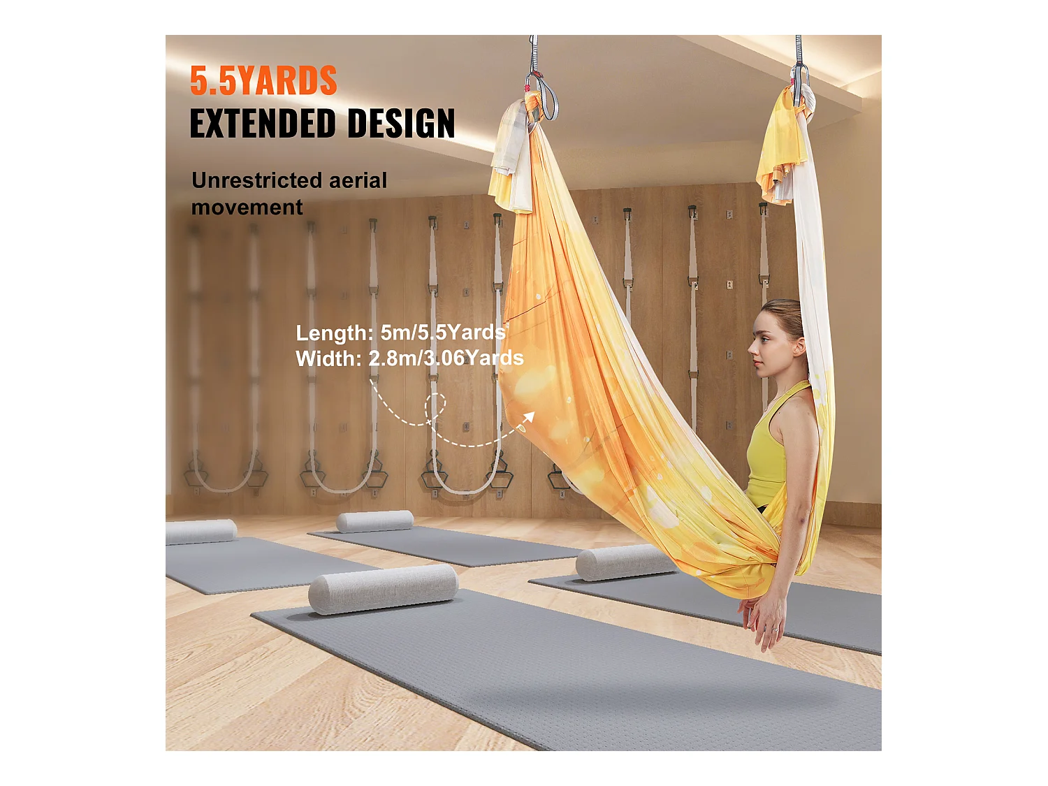 Hamac de Yoga Aérien SucceBuy 5,5 mètres Kit de Fitness Doré Élingue Suspendue Inversion Nylon