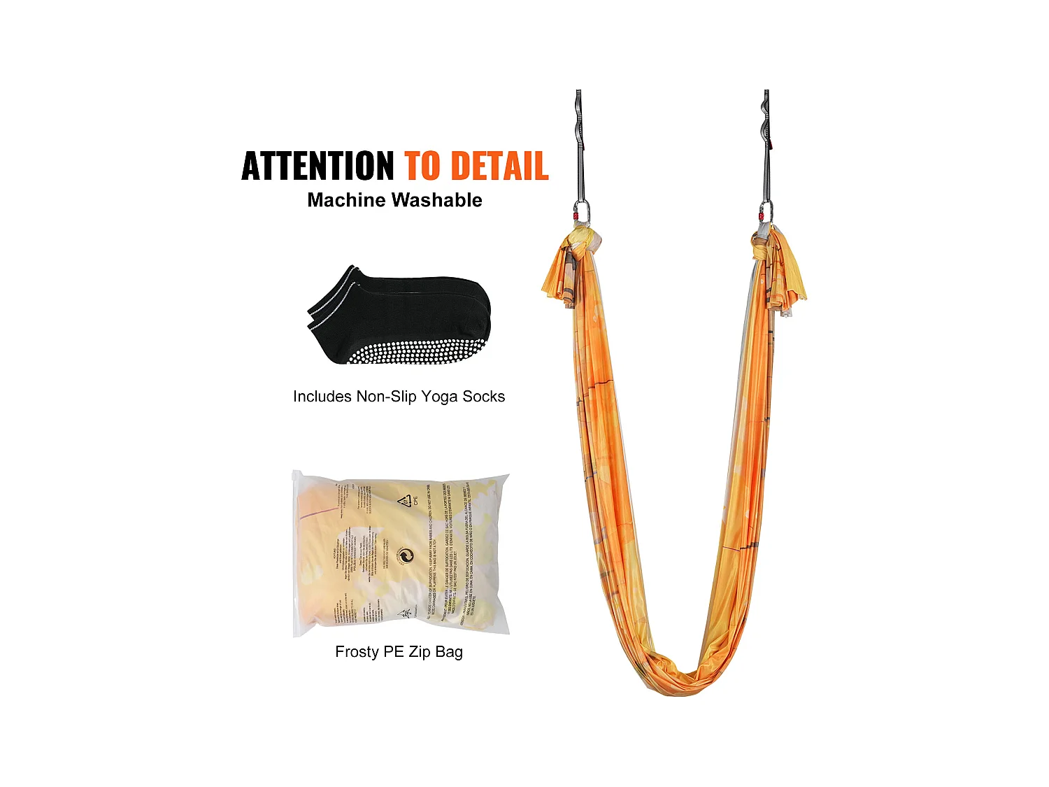 Hamac de Yoga Aérien SucceBuy 5,5 mètres Kit de Fitness Doré Élingue Suspendue Inversion Nylon