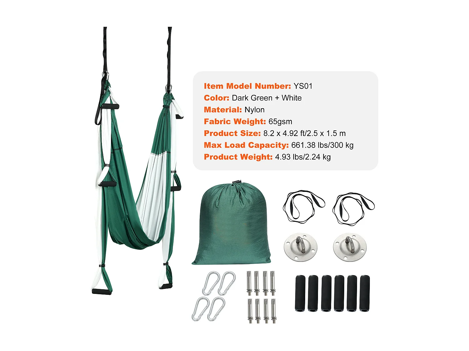 Hamac de Yoga Aérien SucceBuy Balançoire de Yoga Aérienne, Hamac Trapèze de 2,7 mètres, Vert/Blanc