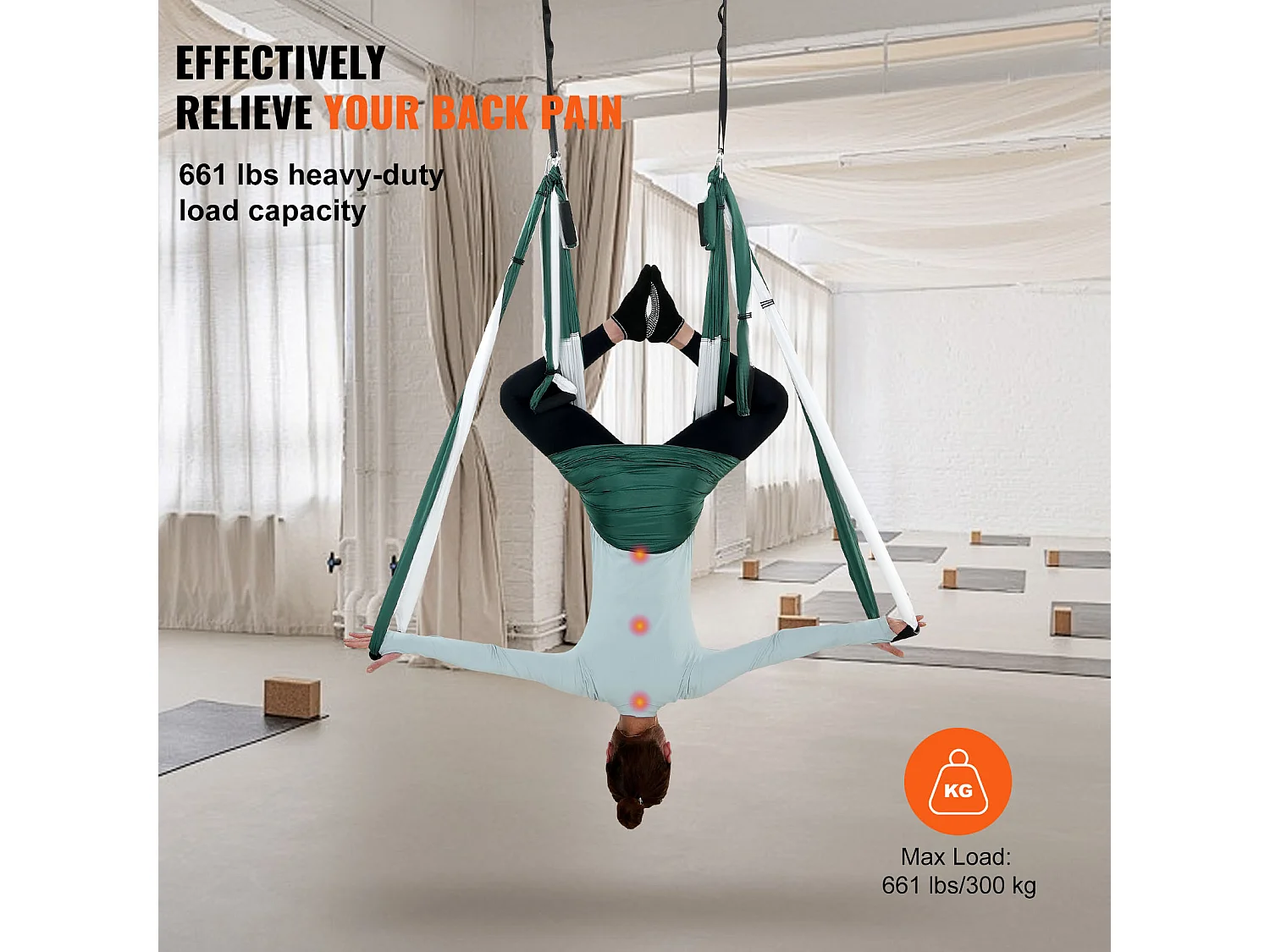 Hamac de Yoga Aérien SucceBuy Balançoire de Yoga Aérienne, Hamac Trapèze de 2,7 mètres, Vert/Blanc