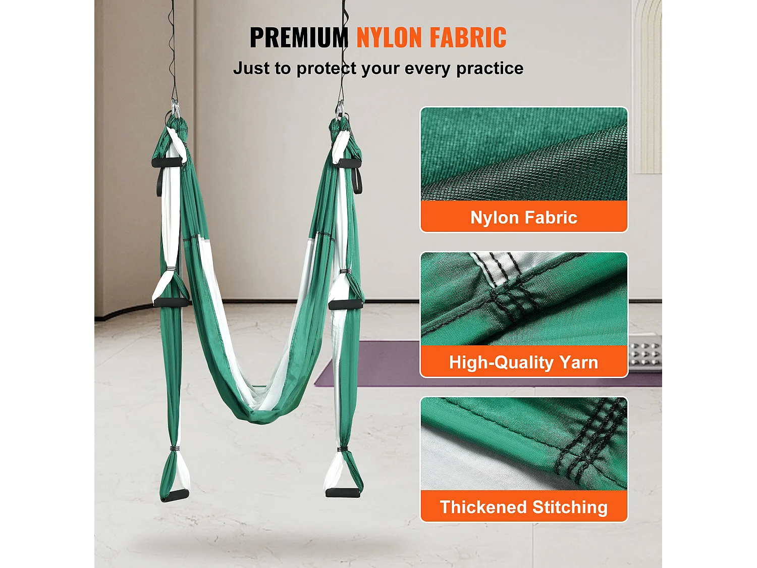 Hamac de Yoga Aérien SucceBuy Balançoire de Yoga Aérienne, Hamac Trapèze de 2,7 mètres, Vert/Blanc