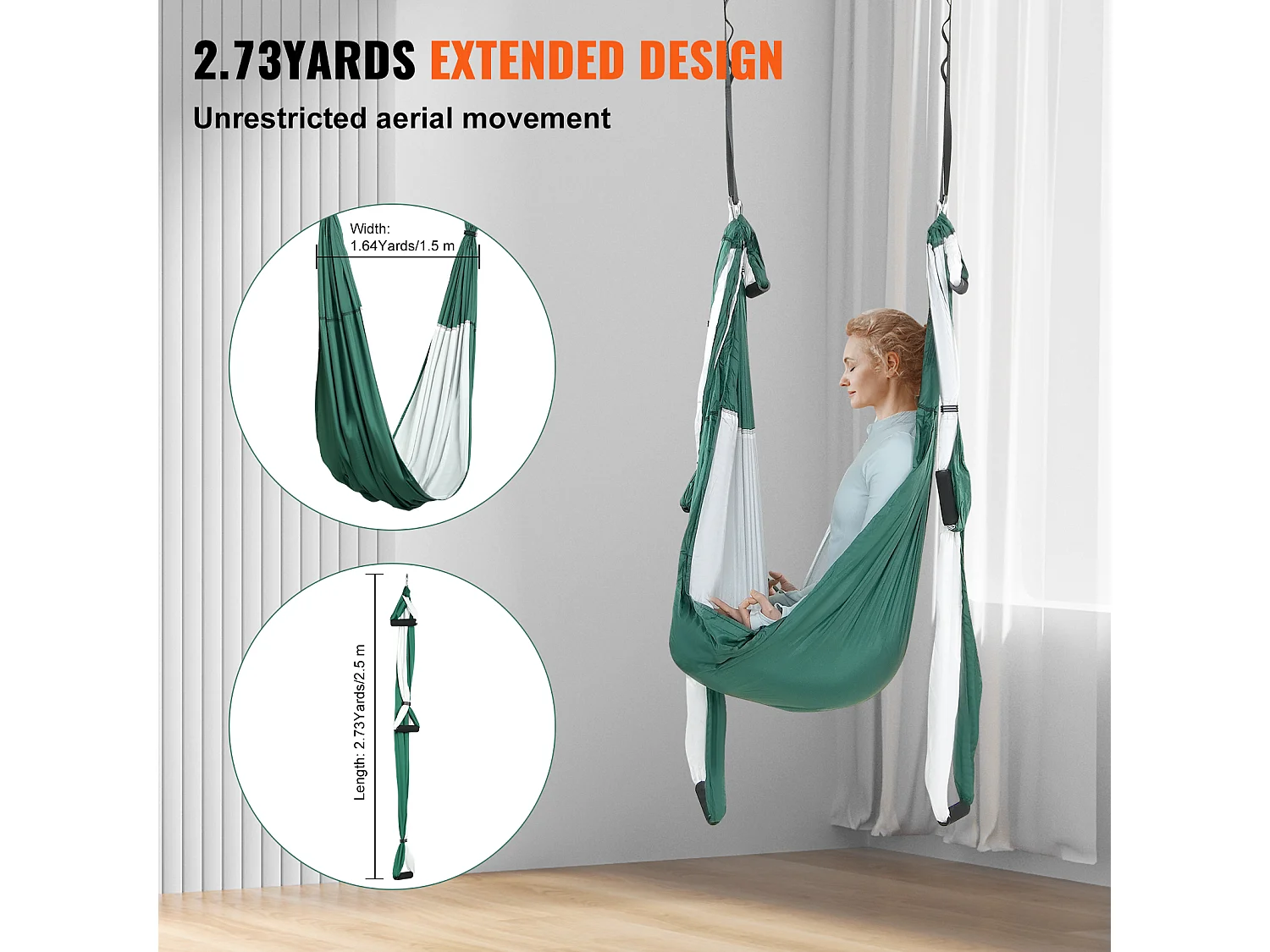 Hamac de Yoga Aérien SucceBuy Balançoire de Yoga Aérienne, Hamac Trapèze de 2,7 mètres, Vert/Blanc