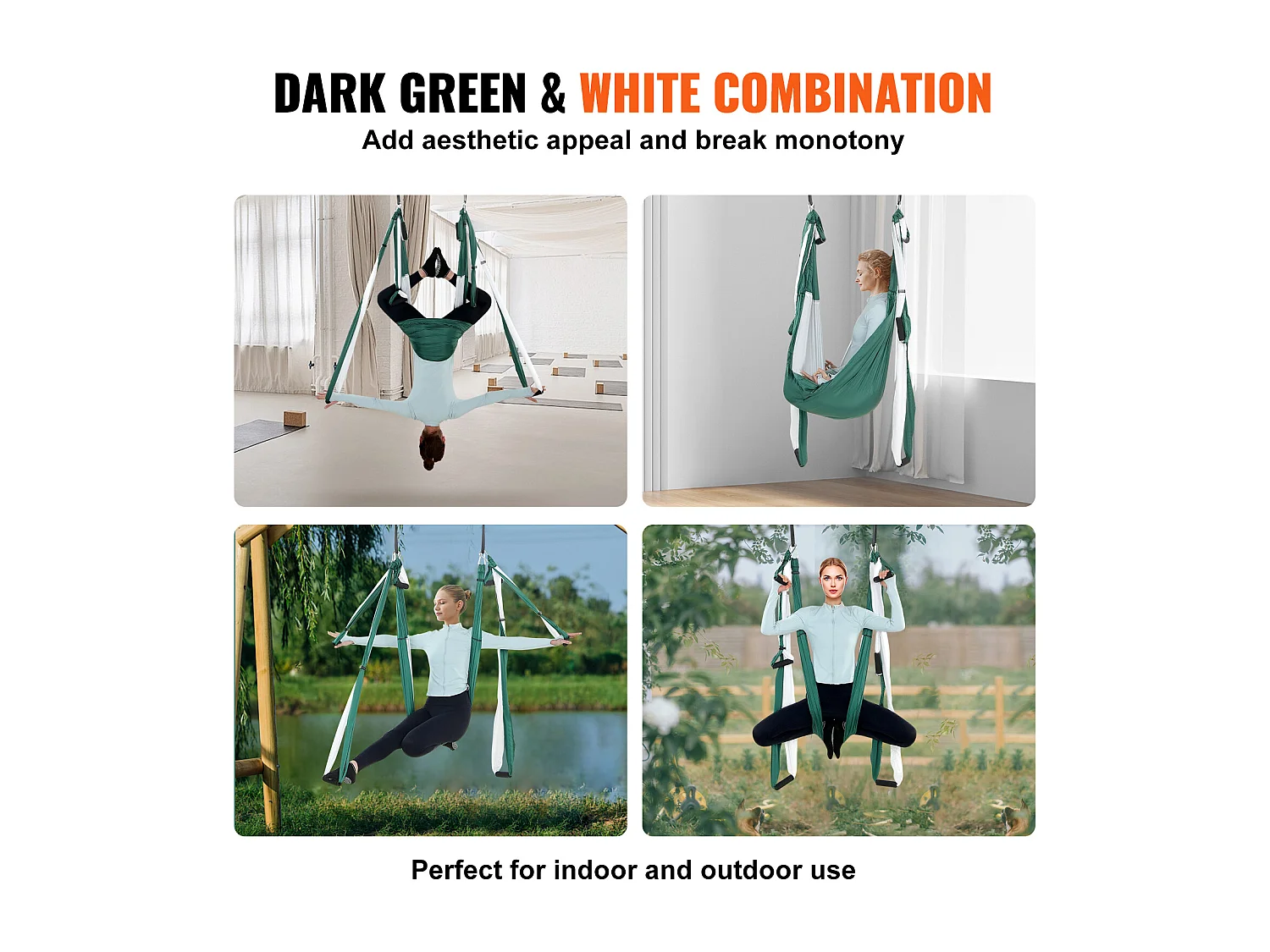 Hamac de Yoga Aérien SucceBuy Balançoire de Yoga Aérienne, Hamac Trapèze de 2,7 mètres, Vert/Blanc