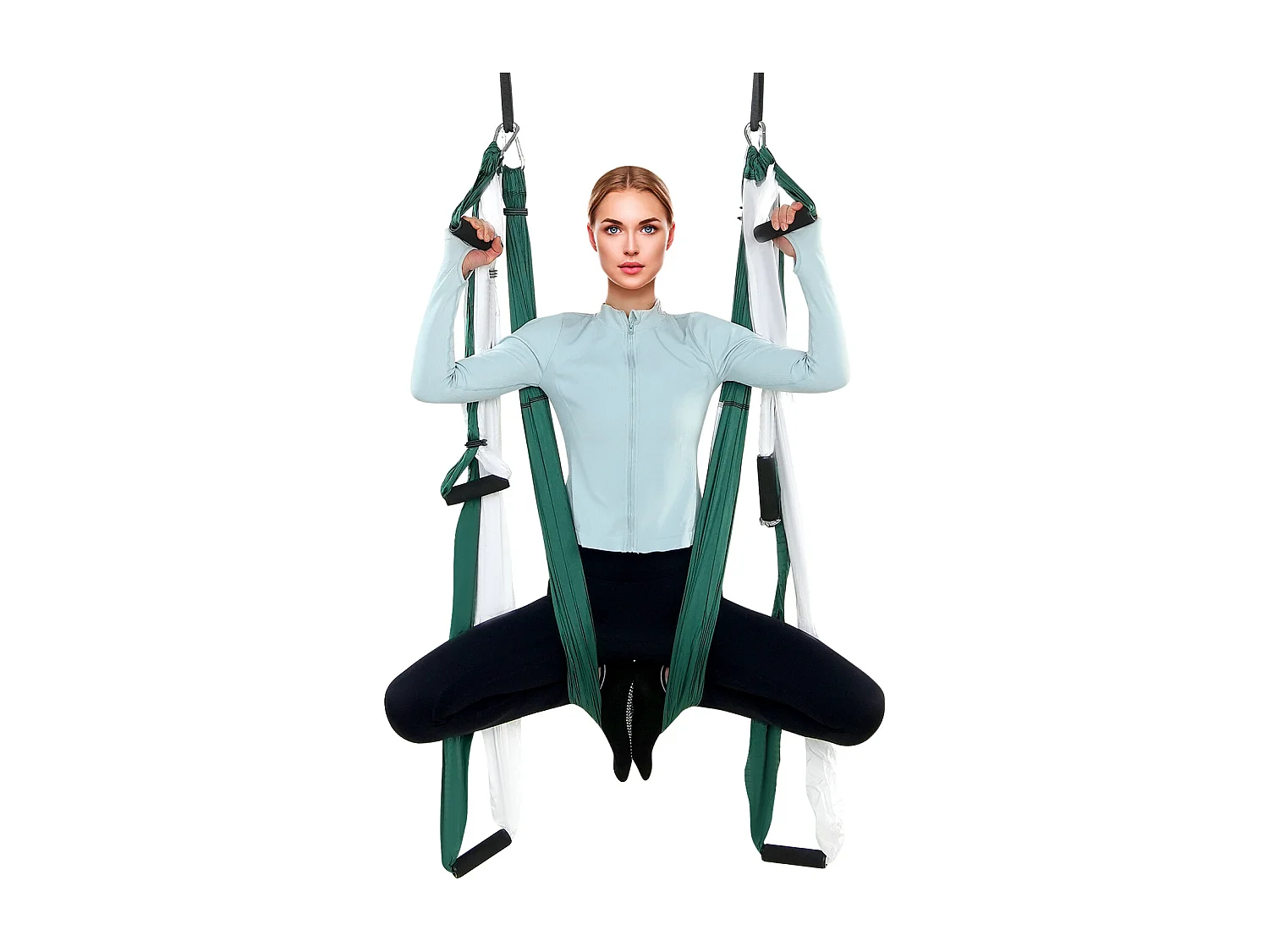 Hamac de Yoga Aérien SucceBuy Balançoire de Yoga Aérienne, Hamac Trapèze de 2,7 mètres, Vert/Blanc