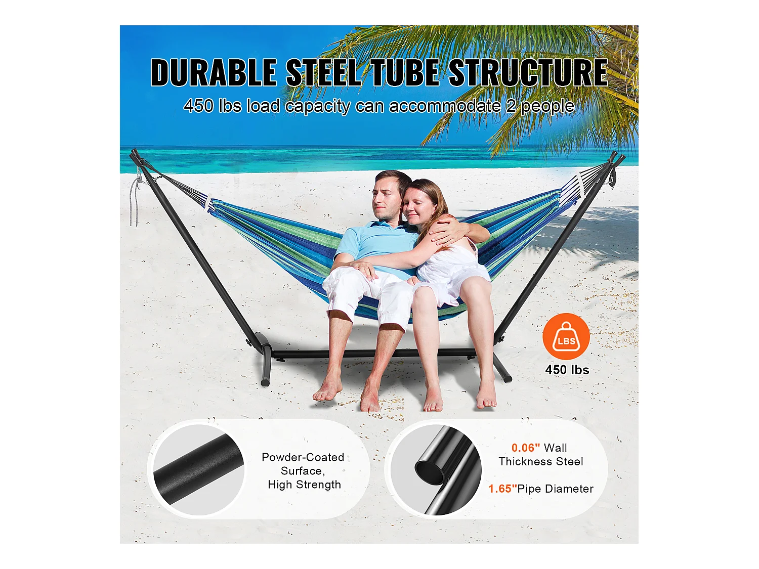 Support de Hamac, SucceBuy Support de Hamac en Acier, Capacité de 204,12 kg, Convient aux Hamacs de 2,9 à 3,85 m, Portable