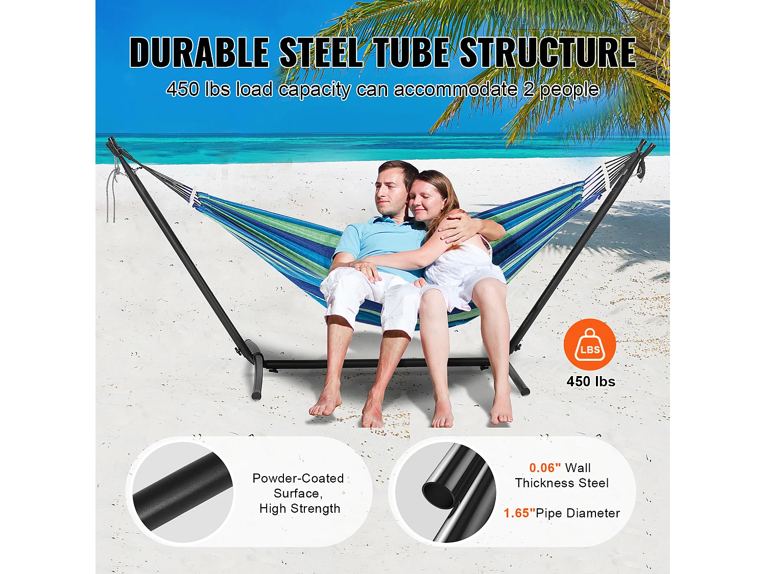 Support de Hamac, SucceBuy Support de Hamac en Acier, Capacité de 204,12 kg, Convient aux Hamacs de 2,9 à 3,85 m, Portable