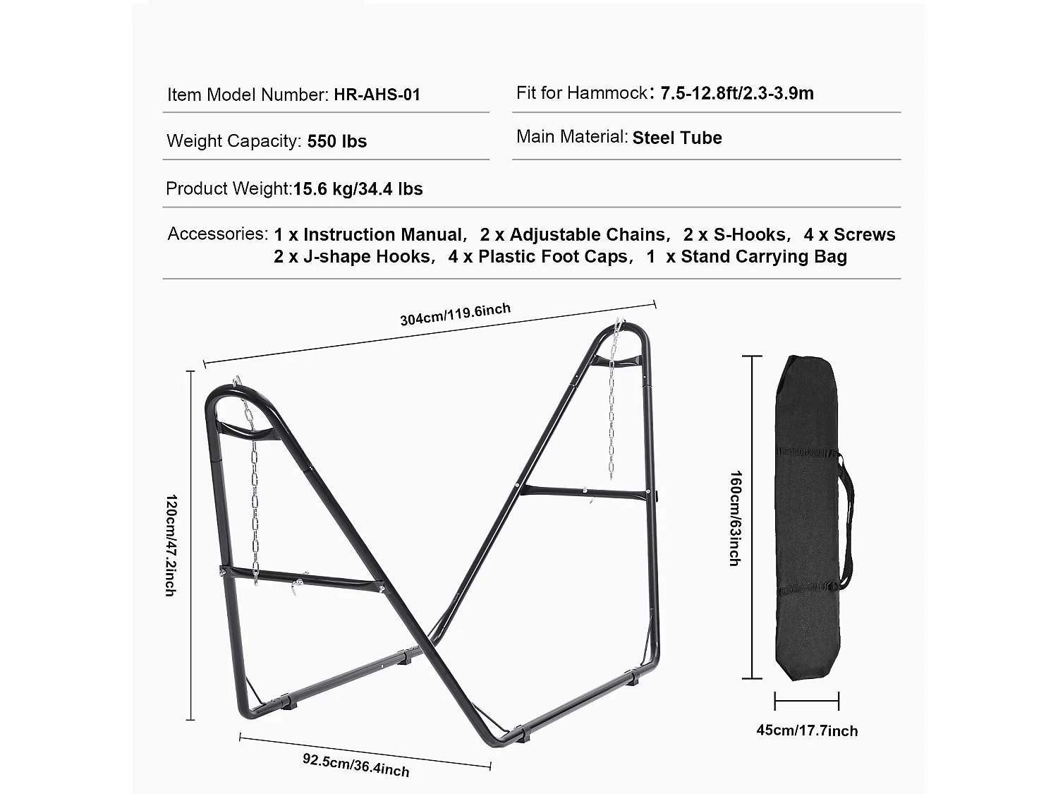 Support de Hamac, SucceBuy Support de Hamac en Acier, Capacité de 249,5 kg, Convient aux Hamacs de 2,3 à 3,9 m, Cadre Robuste