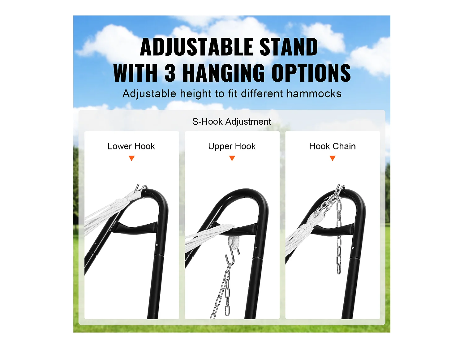 Support de Hamac, SucceBuy Support de Hamac en Acier, Capacité de 249,5 kg, Convient aux Hamacs de 2,3 à 3,9 m, Cadre Robuste