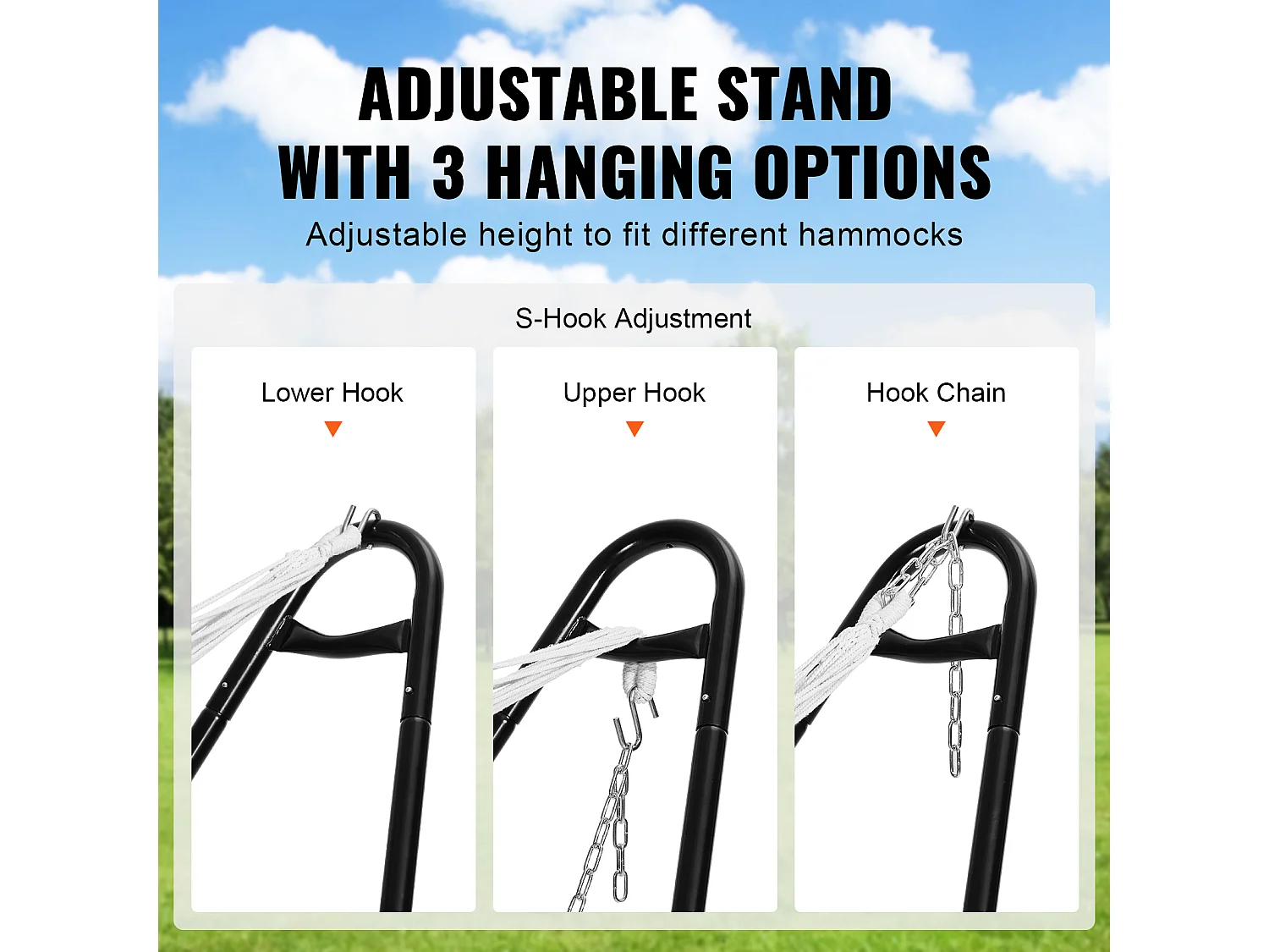 Support de Hamac, SucceBuy Support de Hamac en Acier, Capacité de 249,5 kg, Convient aux Hamacs de 2,3 à 3,9 m, Cadre Robuste