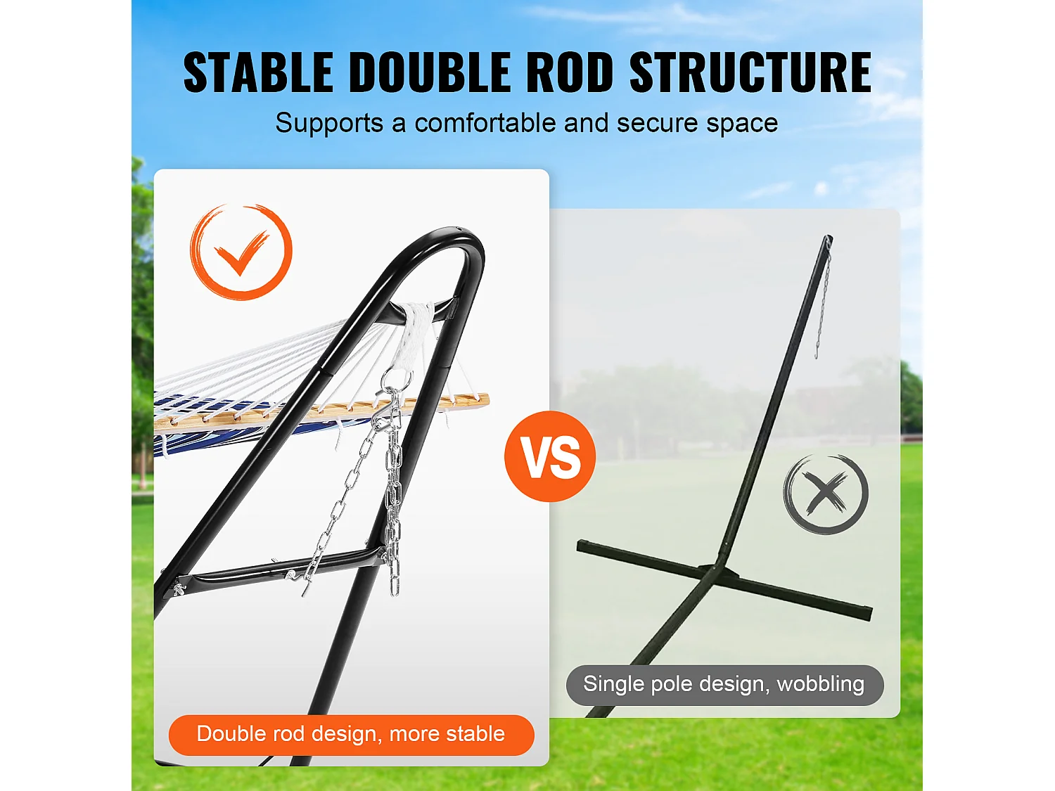 Support de Hamac, SucceBuy Support de Hamac en Acier, Capacité de 249,5 kg, Convient aux Hamacs de 2,3 à 3,9 m, Cadre Robuste