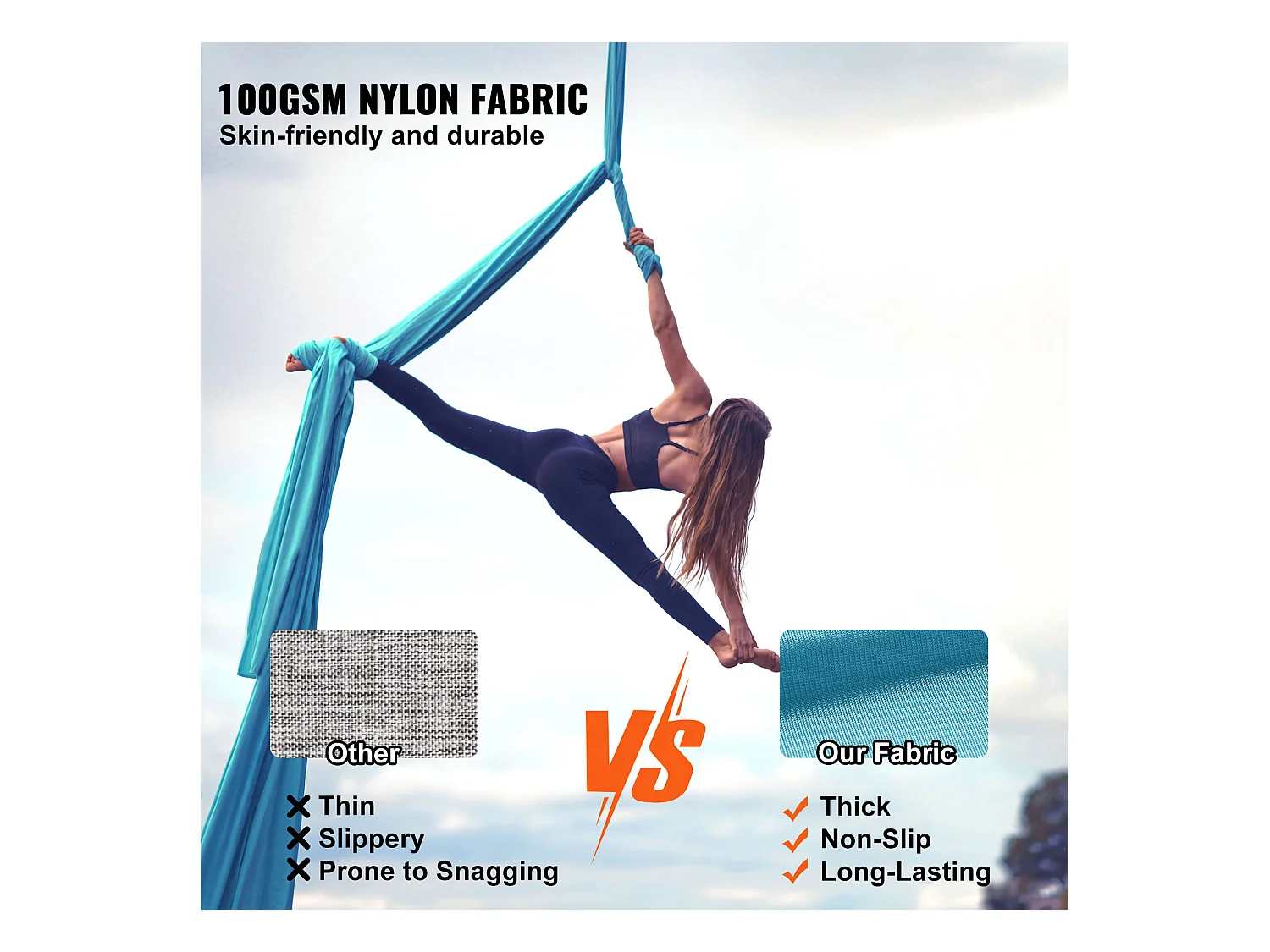 Hamac de Yoga Aérien SucceBuy 5,5 mètres, Nylon, Bleu, Kit Complet pour le Fitness