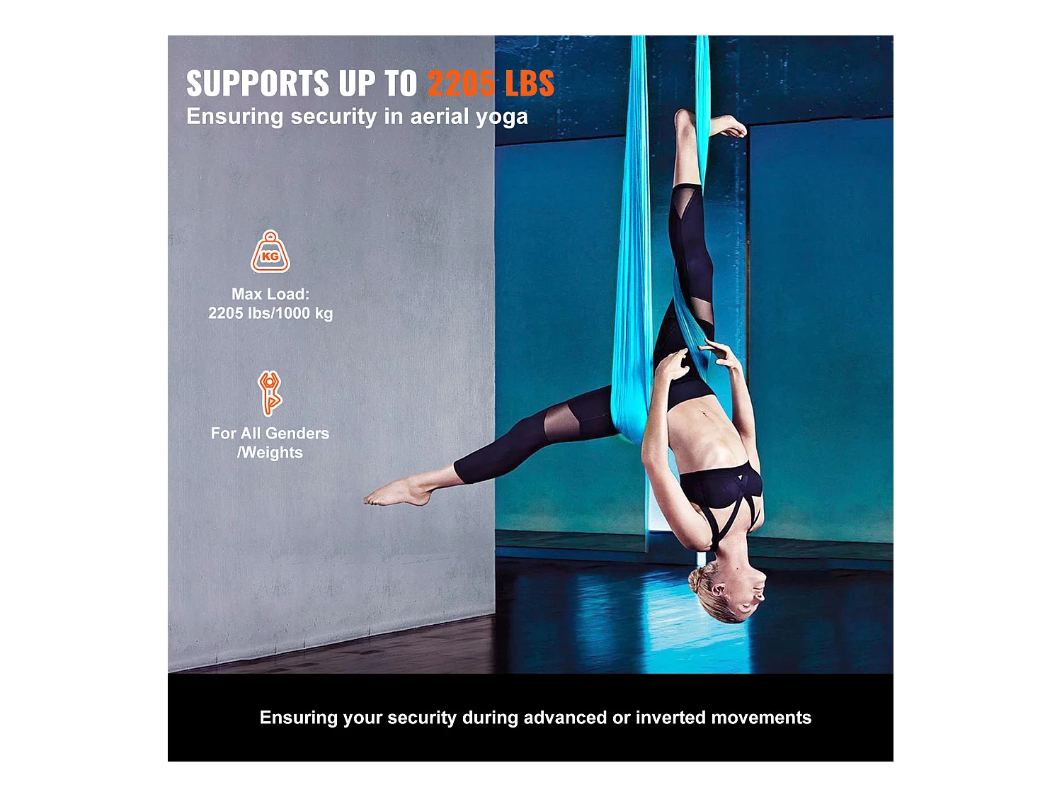 Hamac de Yoga Aérien SucceBuy 5,5 mètres, Nylon, Bleu, Kit Complet pour le Fitness