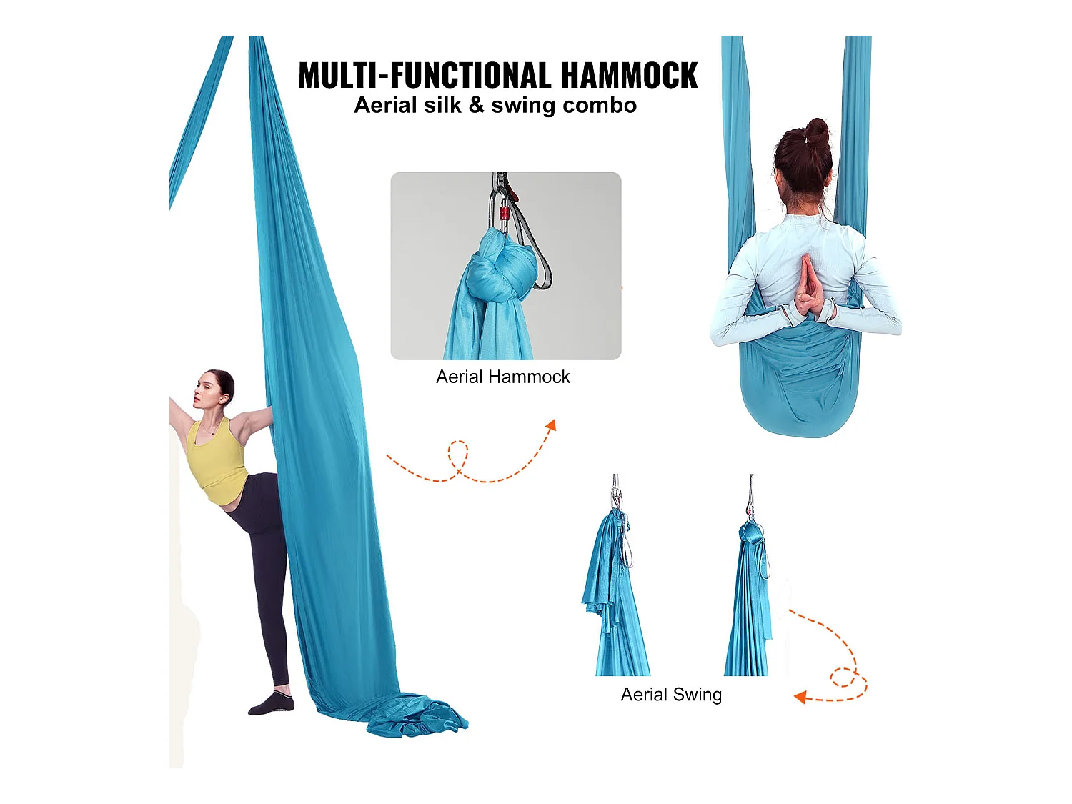 Hamac de Yoga Aérien SucceBuy 5,5 mètres, Nylon, Bleu, Kit Complet pour le Fitness
